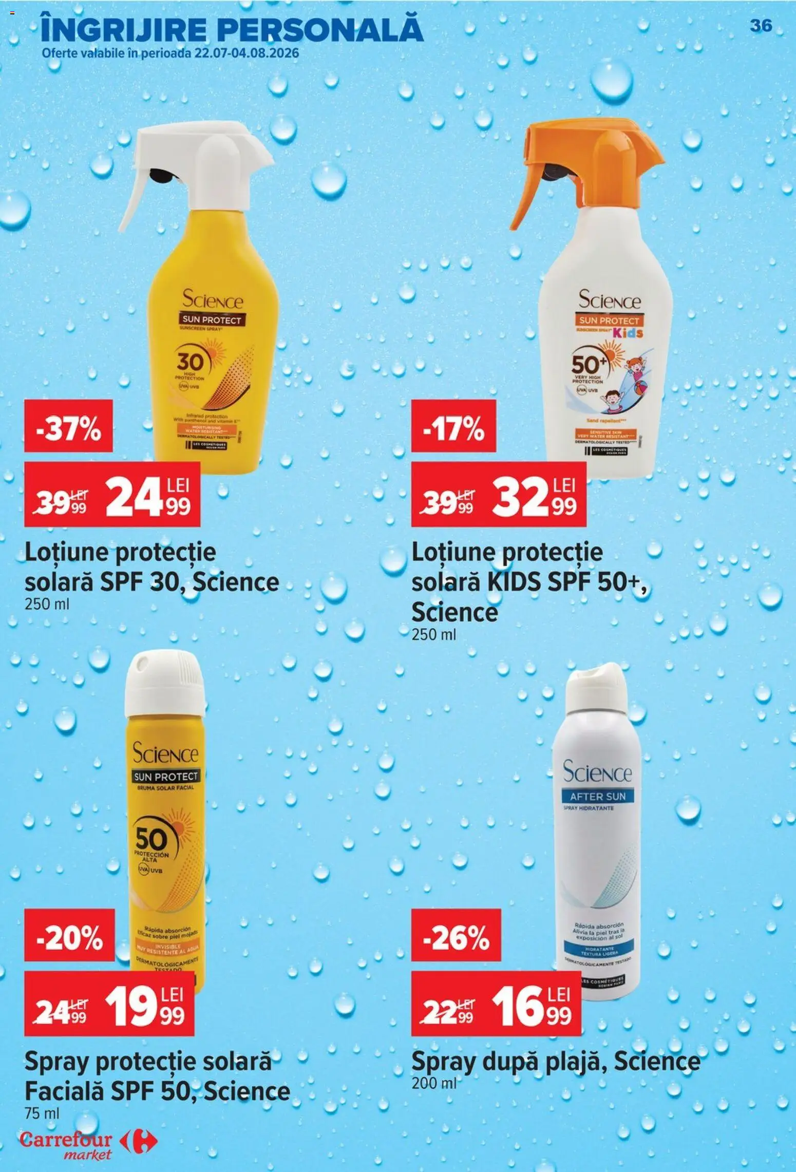 Noul catalog Carrefour – valabil de la 29.07.2026 | Pagină: 36 | Produse: Protecție solară, Loțiune protecție solară