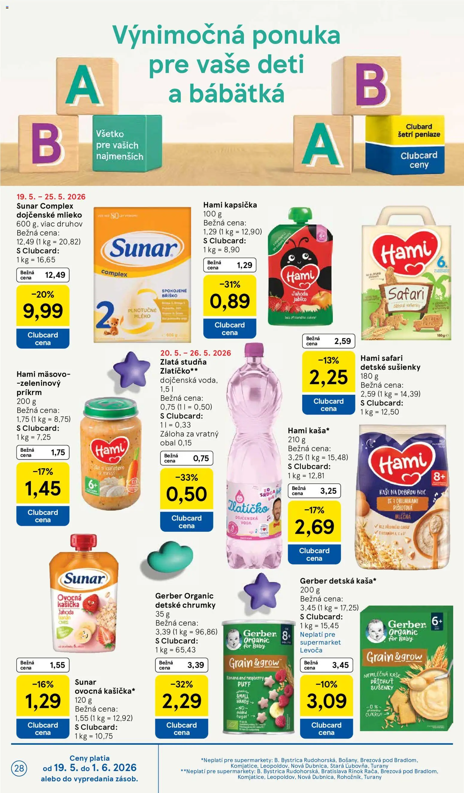 Nové Tesco akcie – leták je platný od 20.05.2026 | Strana: 28 | Produkty: Mlieko, Sunar, Voda