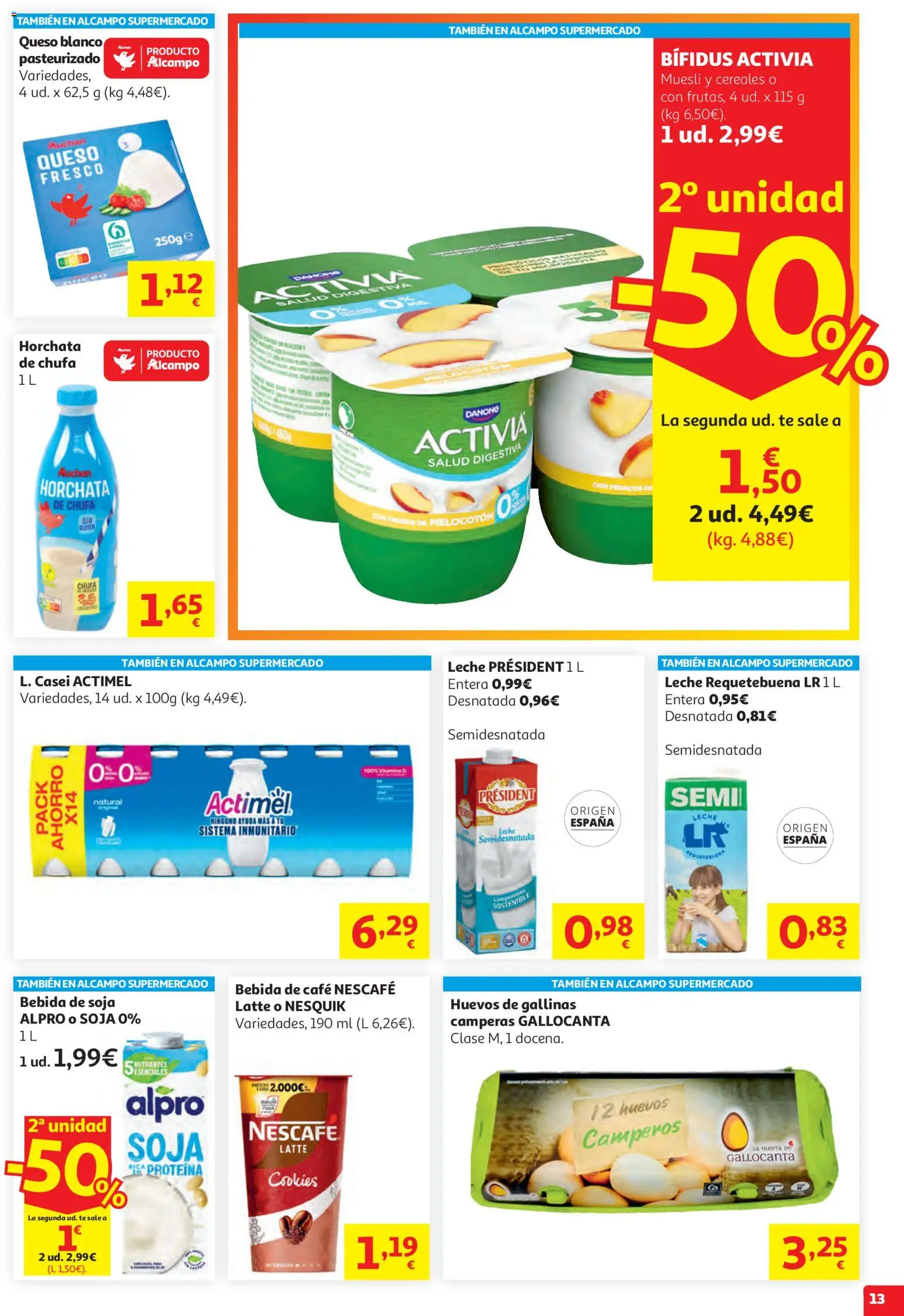 Alcampo Unico Nacional │ válido desde el 19.05.2026 | Página: 13 | Productos: Leche, Huevos, Café, Té