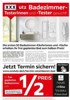 XXXLutz Badzimmertesterinnen und -tester gesucht ab 29.08.2026 gültig