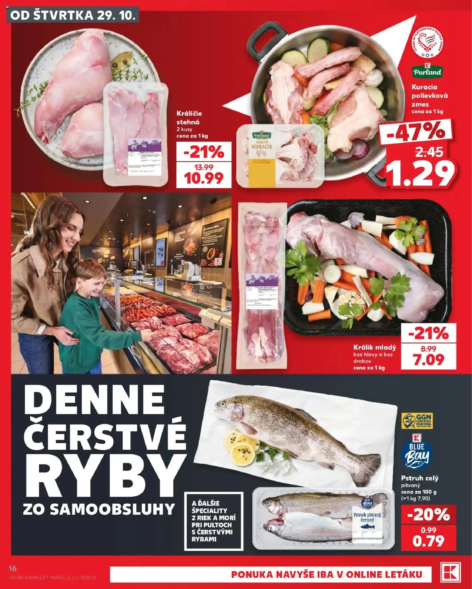 Nové Kaufland akcie – leták je platný od 29.10.2026 | Strana: 16 | Produkty: Ryby, Pstruh, Králik, Špeciality