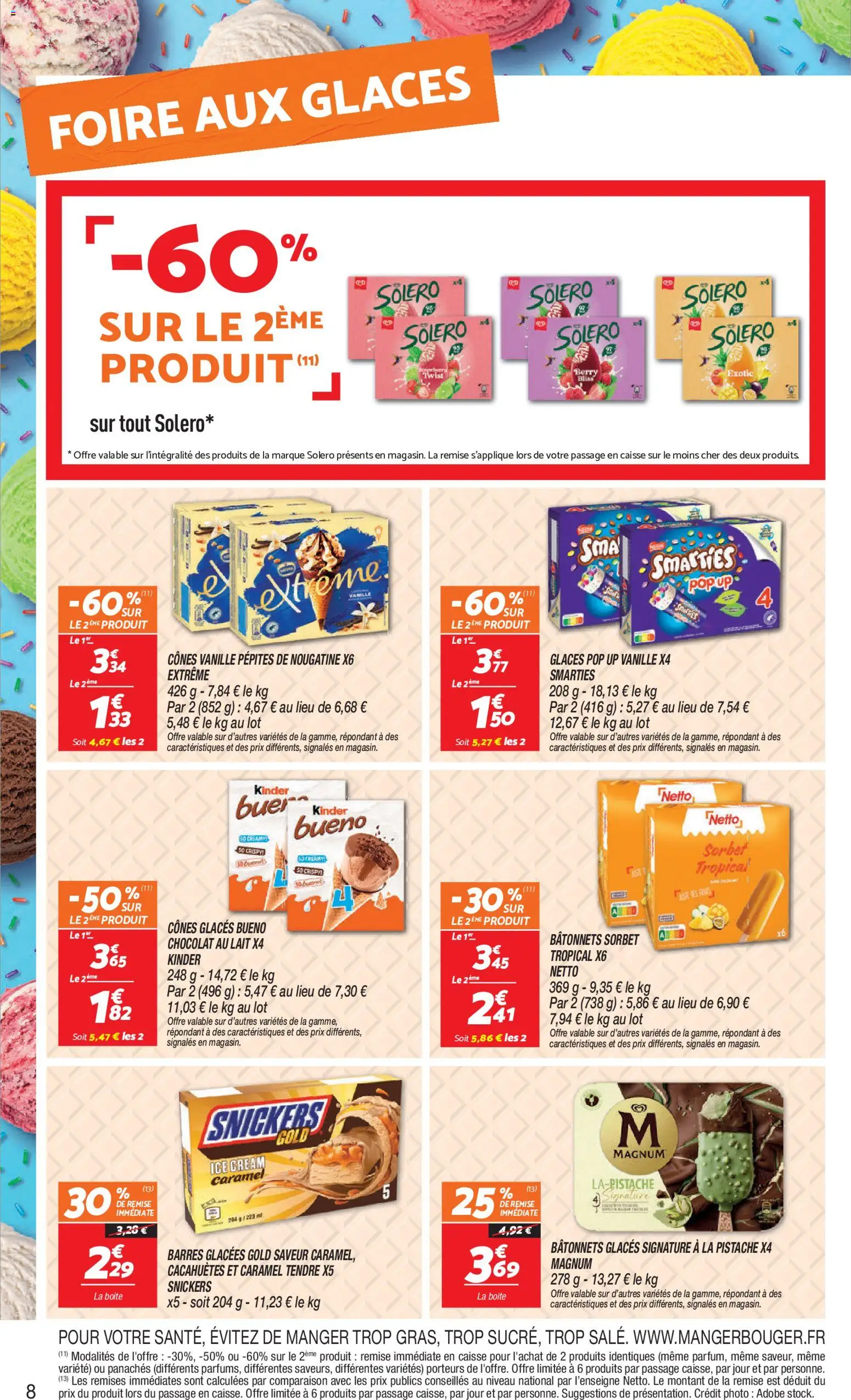 {H1} | Page: 8 | Produits: Glaces, Kinder Bueno, Cônes, Chocolat