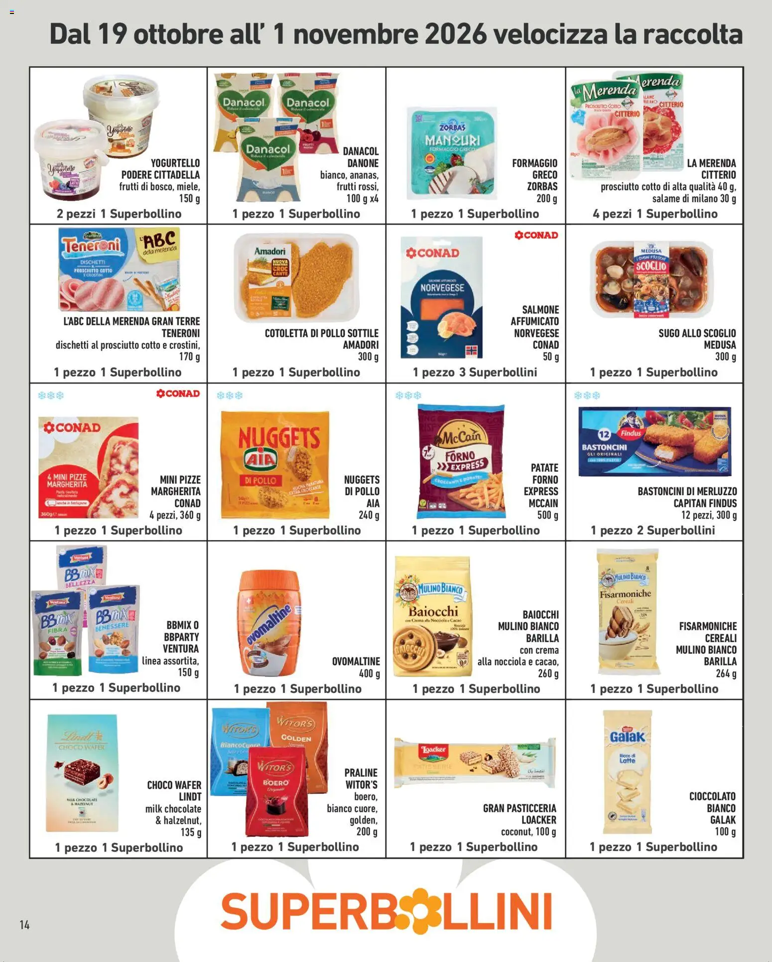 Volantino Conad del 23/10/2026 | Pagina: 14 | Prodotti: Salame, Cereali, Patate, Pasta