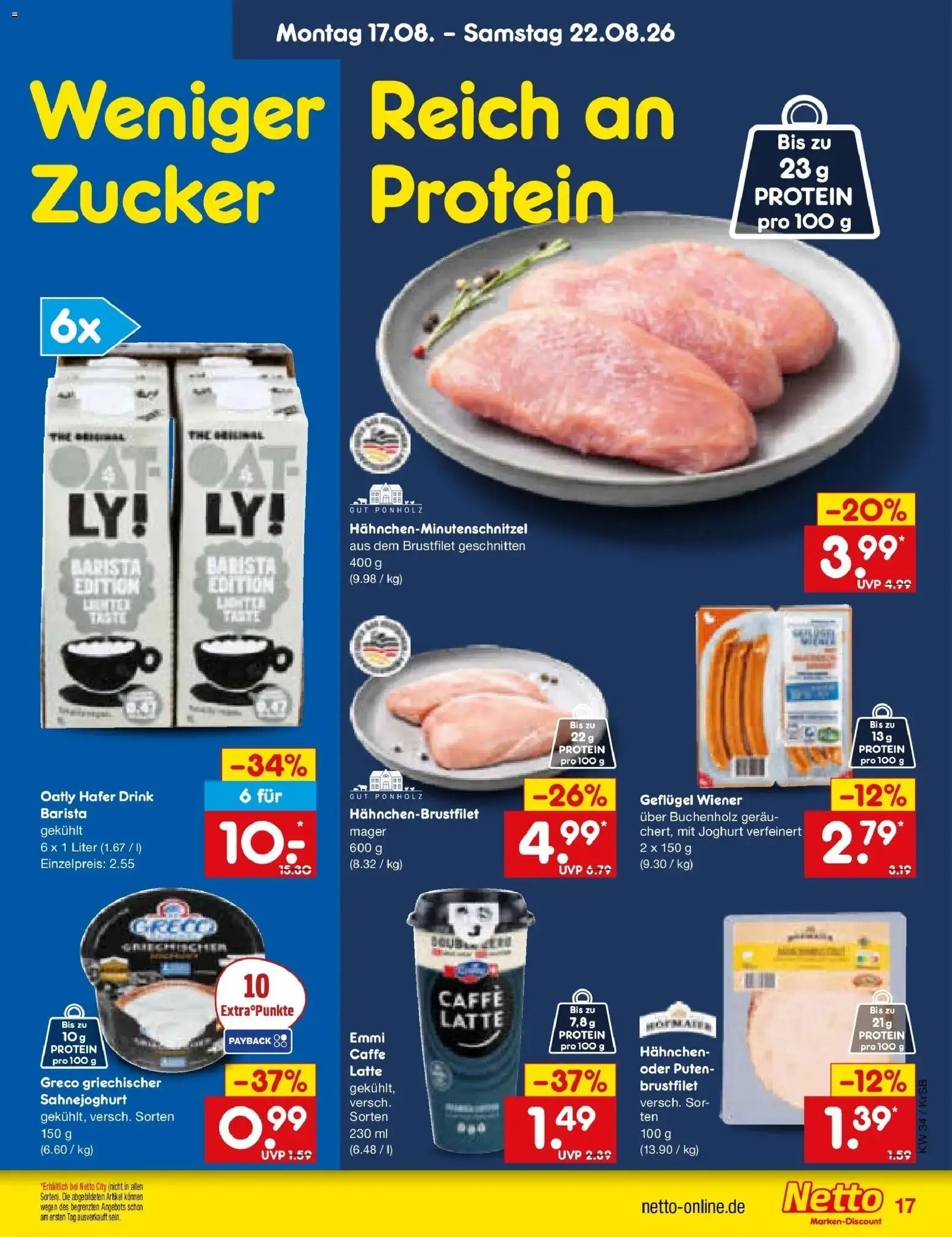 Netto Marken-Discount Prospekt Jüchen – gültig ab 17.08.2026 | Seite: 23 | Produkte: Hahnchen, Joghurt, Zucker, Oatly