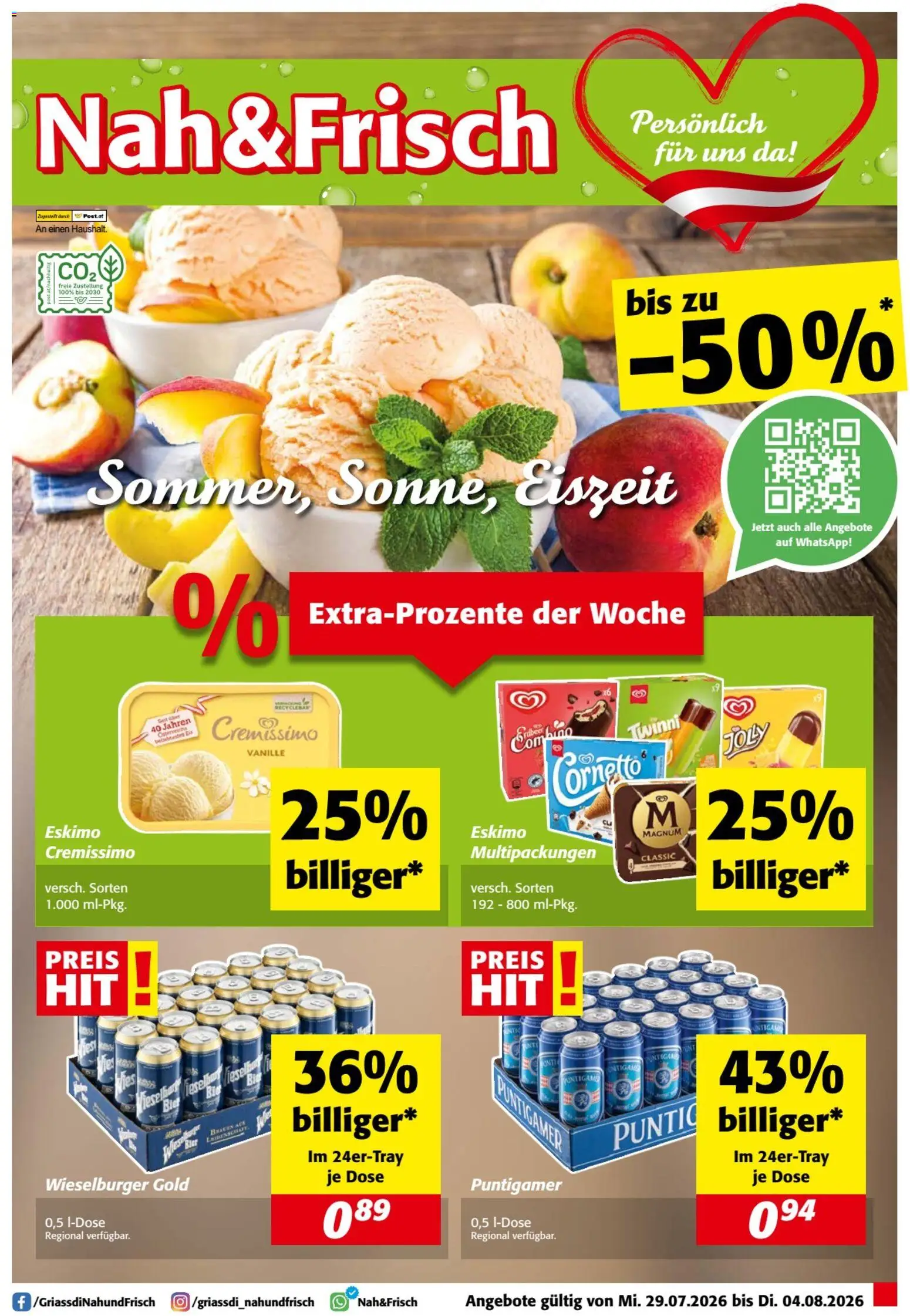 Nah und Frisch Flugblatt gültig ab 29.07.2026 | Seite: 1 | Produkte: Eis, Bier