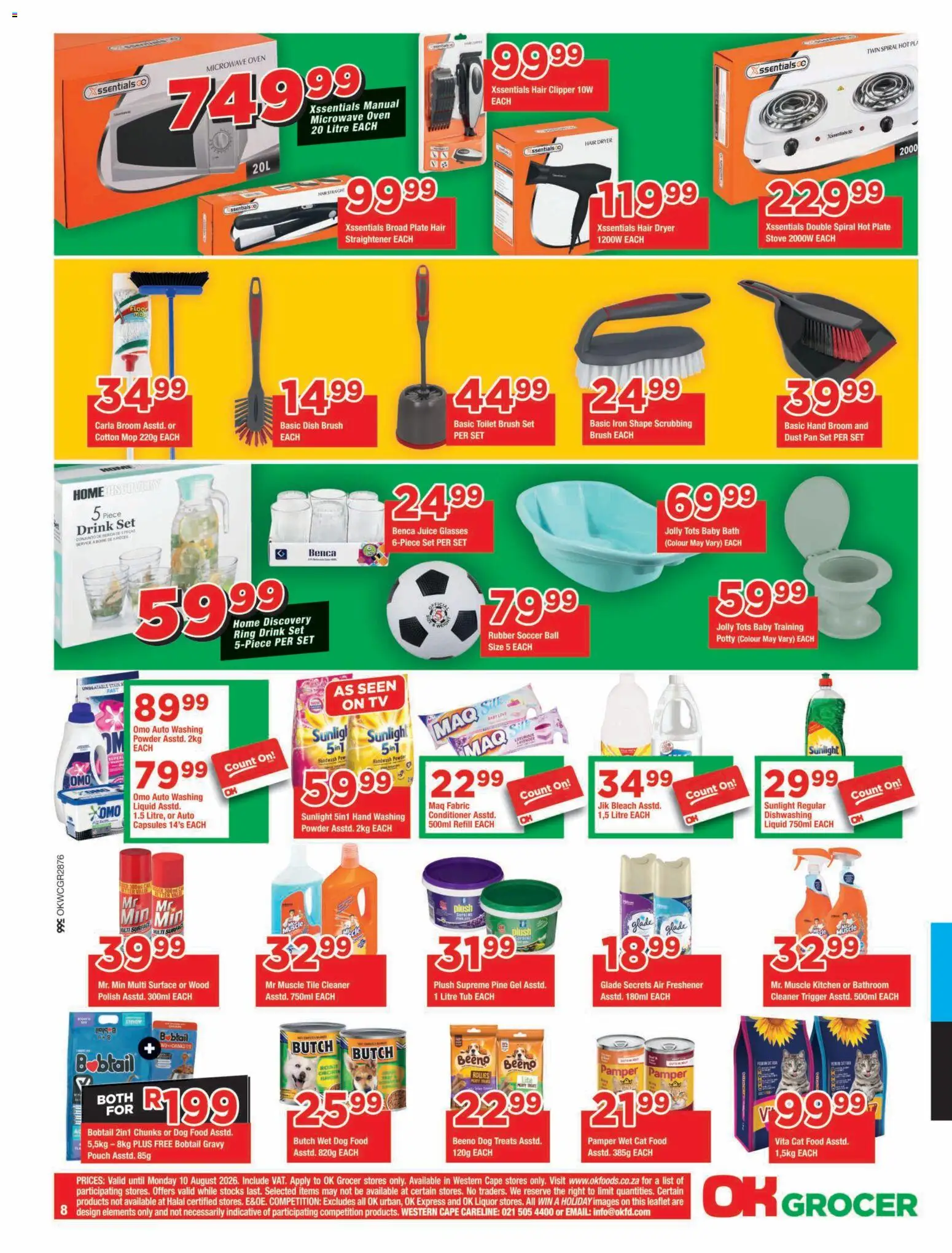 New OK Foods catalogue – valid from 24/07/2026 | Page: 8 | Products: Microwave oven, Iron, Bleach, Dog food