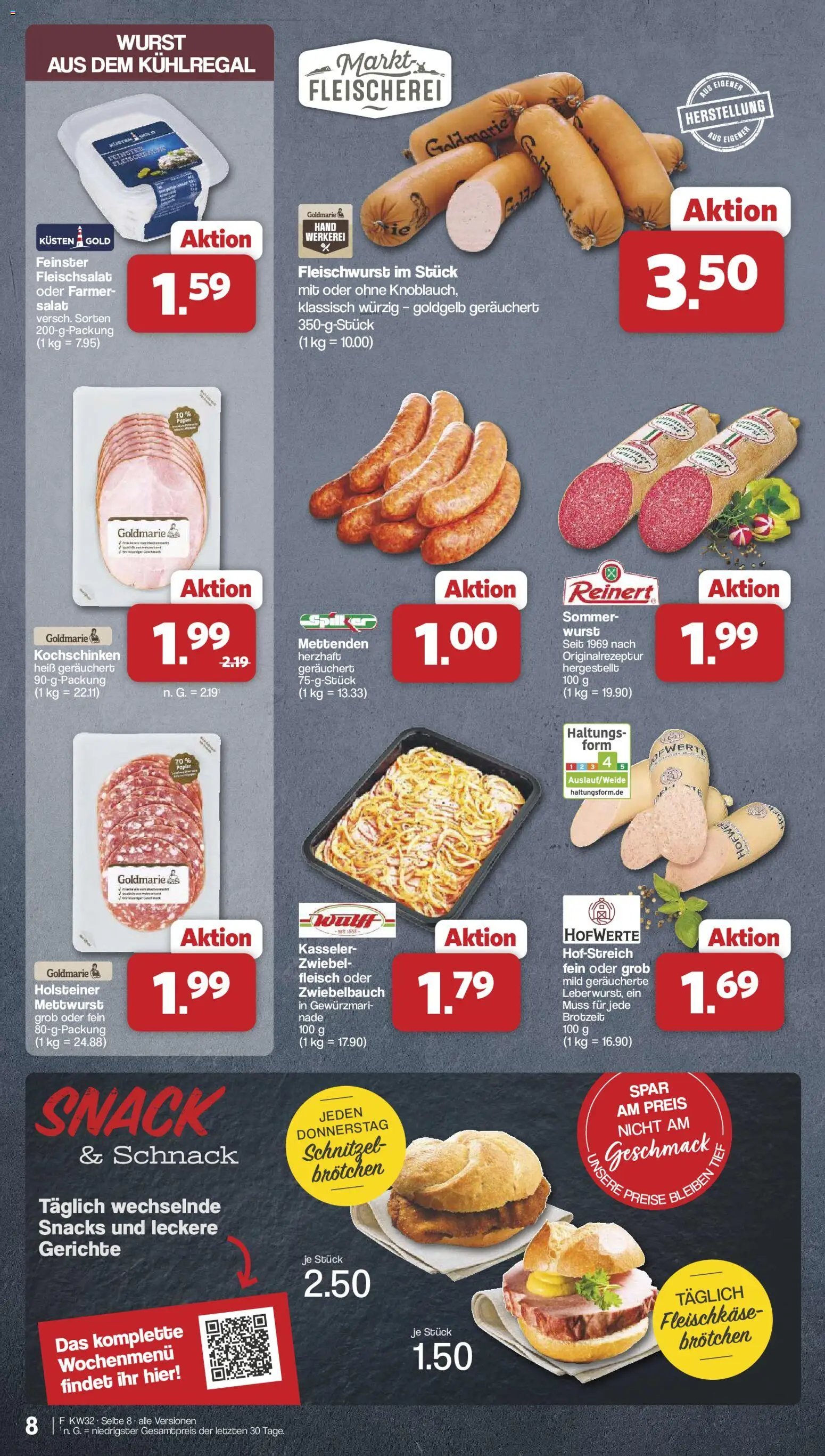 Famila Nordwest Prospekt – gültig ab 03.08.2026 | Seite: 8 | Produkte: Schnitzel, Wurst, Fleisch, Salat