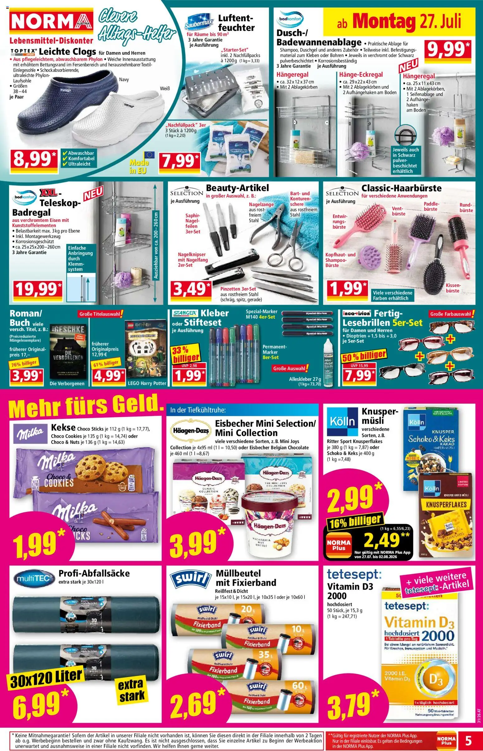 Norma Flugblatt gültig ab 27.07.2026 | Seite: 5 | Produkte: Kekse, Shampoo, Bürste, Duschgel