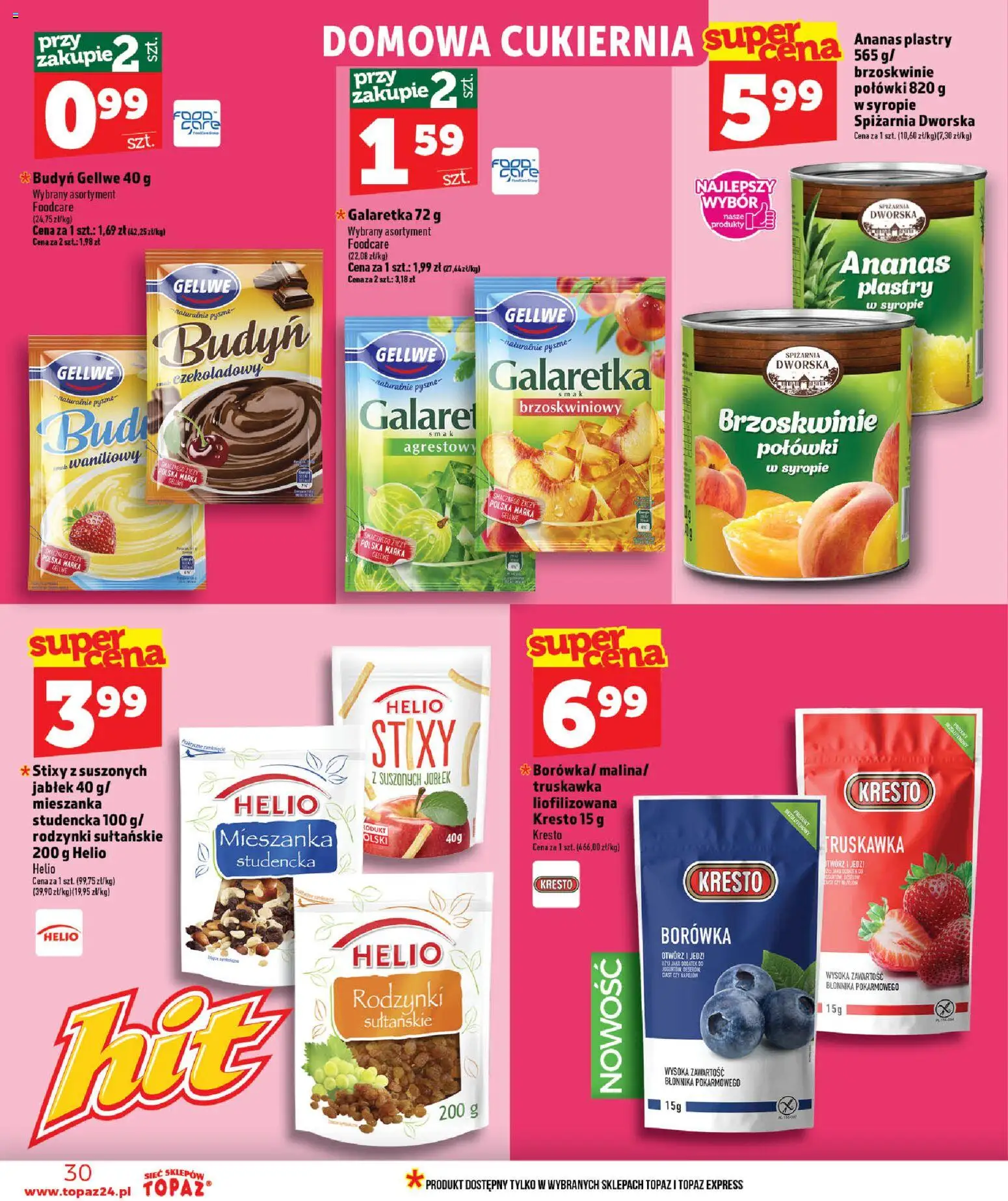 Topaz gazetka - MAZ od 18.06.2026 | Strona: 30 | Produkty: Galaretka, Warka, Brzoskwinie, Rodzynki