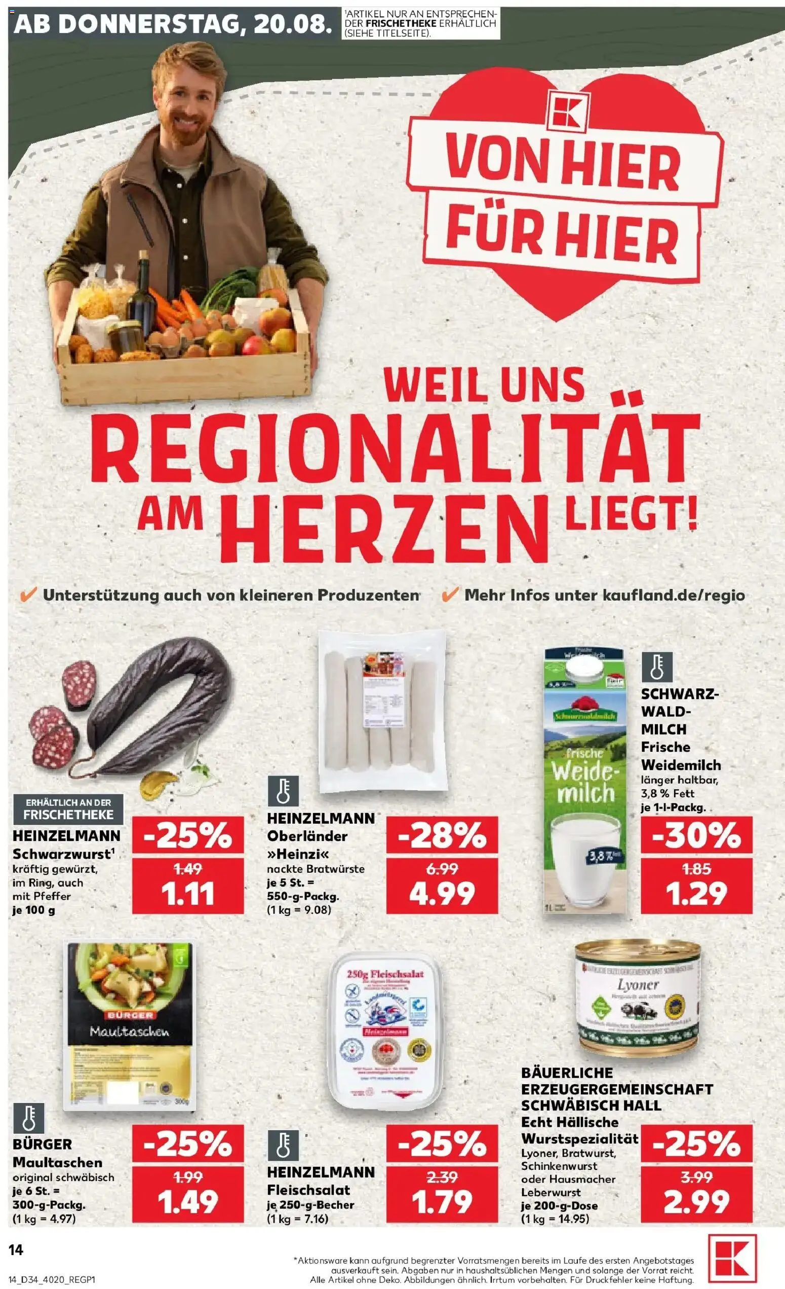 Prospekt Kaufland ab 20.08.2026 » Angebote Online zum Blättern | Seite: 14 | Produkte: Bratwurst, Burger, Pfeffer, Maultaschen