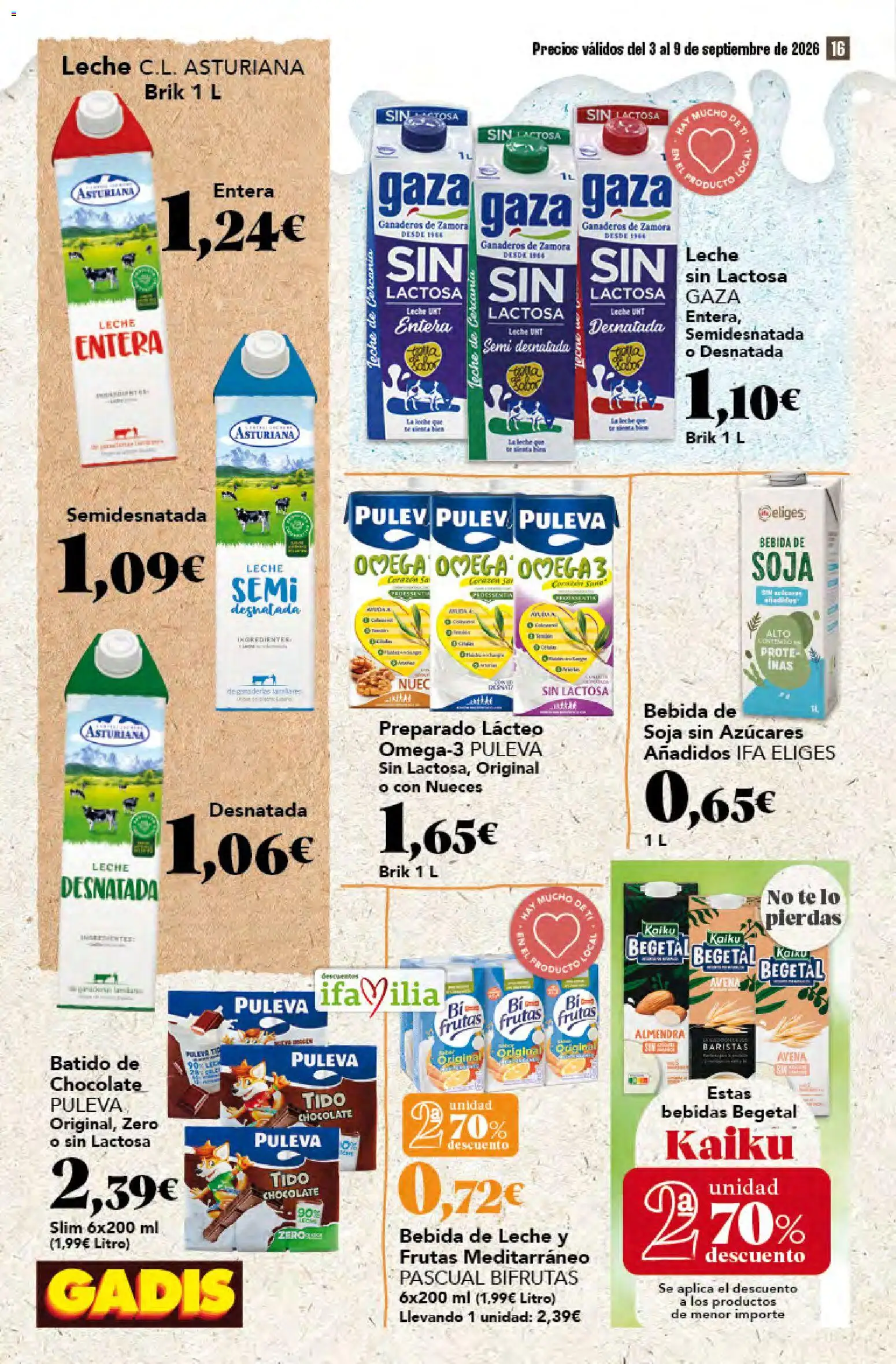 Gadis folleto │ válido desde el 03/09/2026 | Página: 16 | Productos: Leche desnatada, Leche sin lactosa, Nueces, Leche