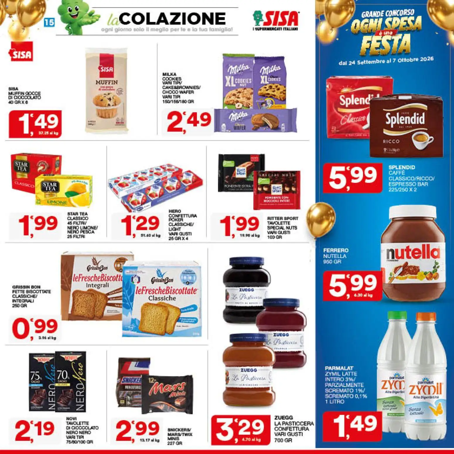 Volantino SISA del 24/09/2026 | Pagina: 15 | Prodotti: Latte, Nutella, Muffin, Snickers