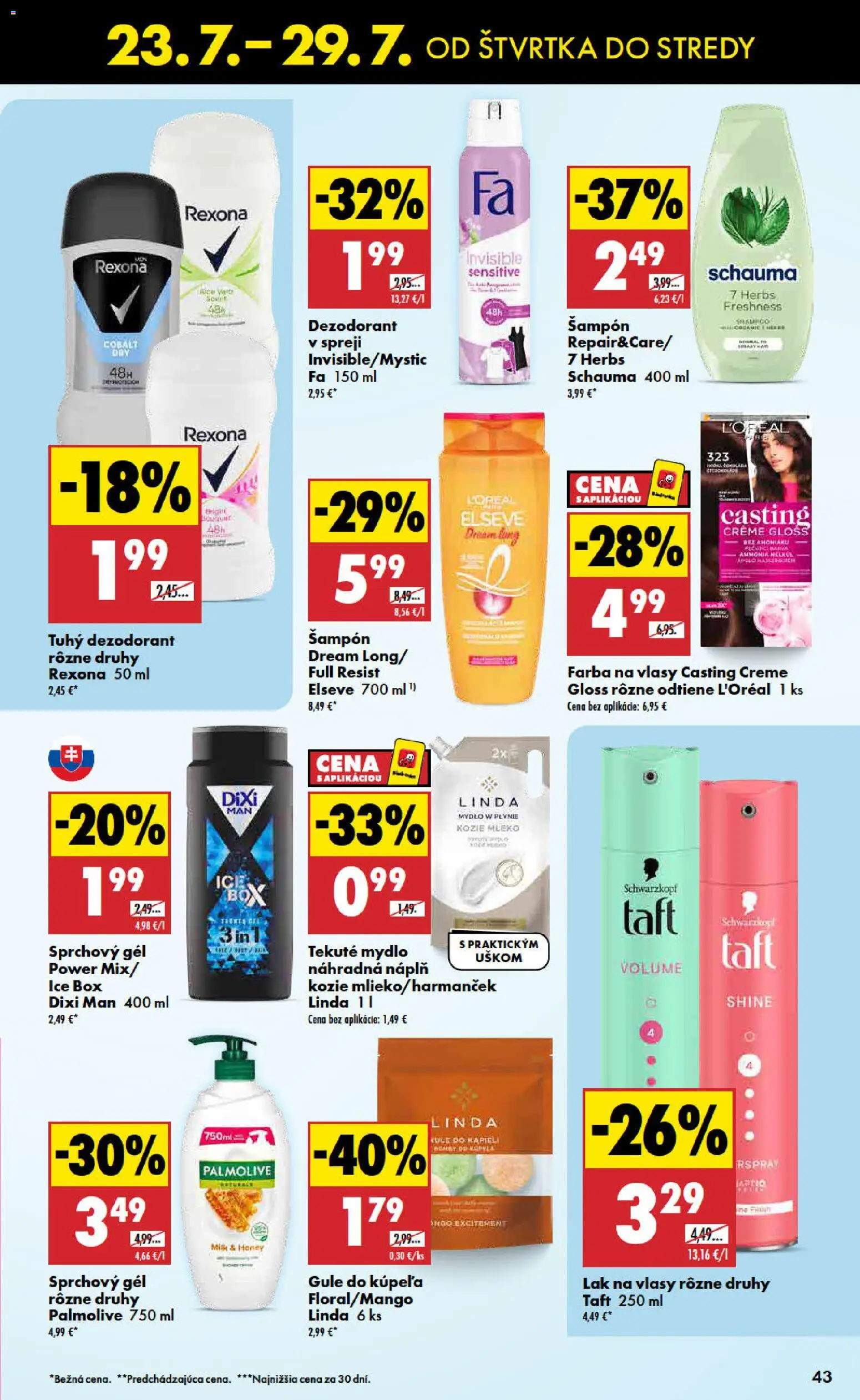 Nové Biedronka akcie – leták je platný od 23.07.2026 | Strana: 43 | Produkty: Šampón, Farba na vlasy, Mydlo, Dezodorant