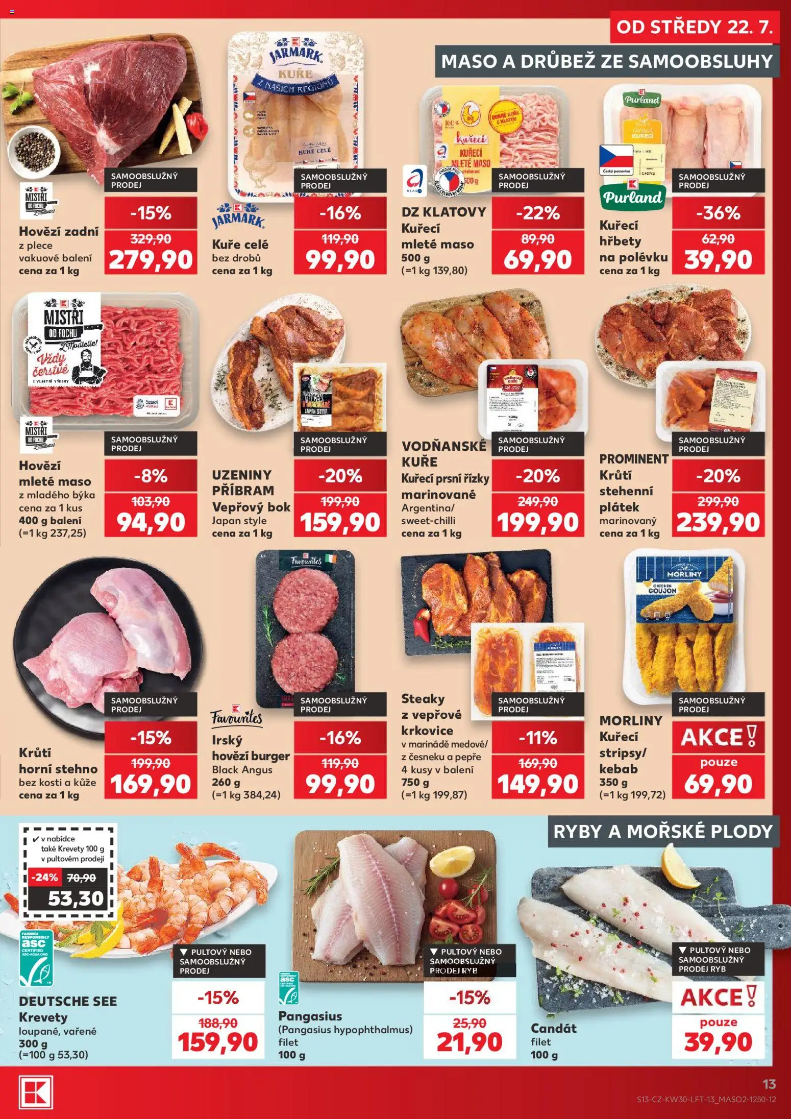Kaufland leták - Kolín od 22.07.2026 | Strana: 13 | Produkty: Hovězí, Uzeniny, Mleté maso, Kuře