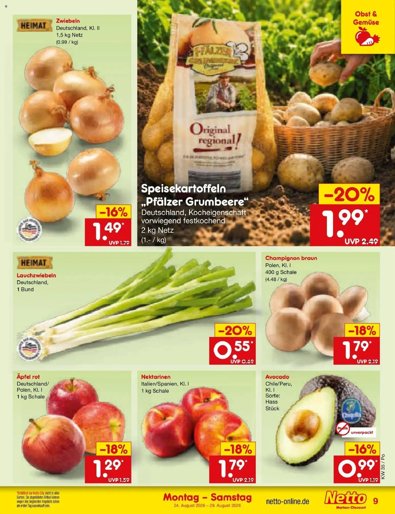 Netto Marken-Discount Prospekt Selb – gültig ab 24.08.2026 | Seite: 11 | Produkte: Avocado, Zwiebeln, Gemüse, Obst
