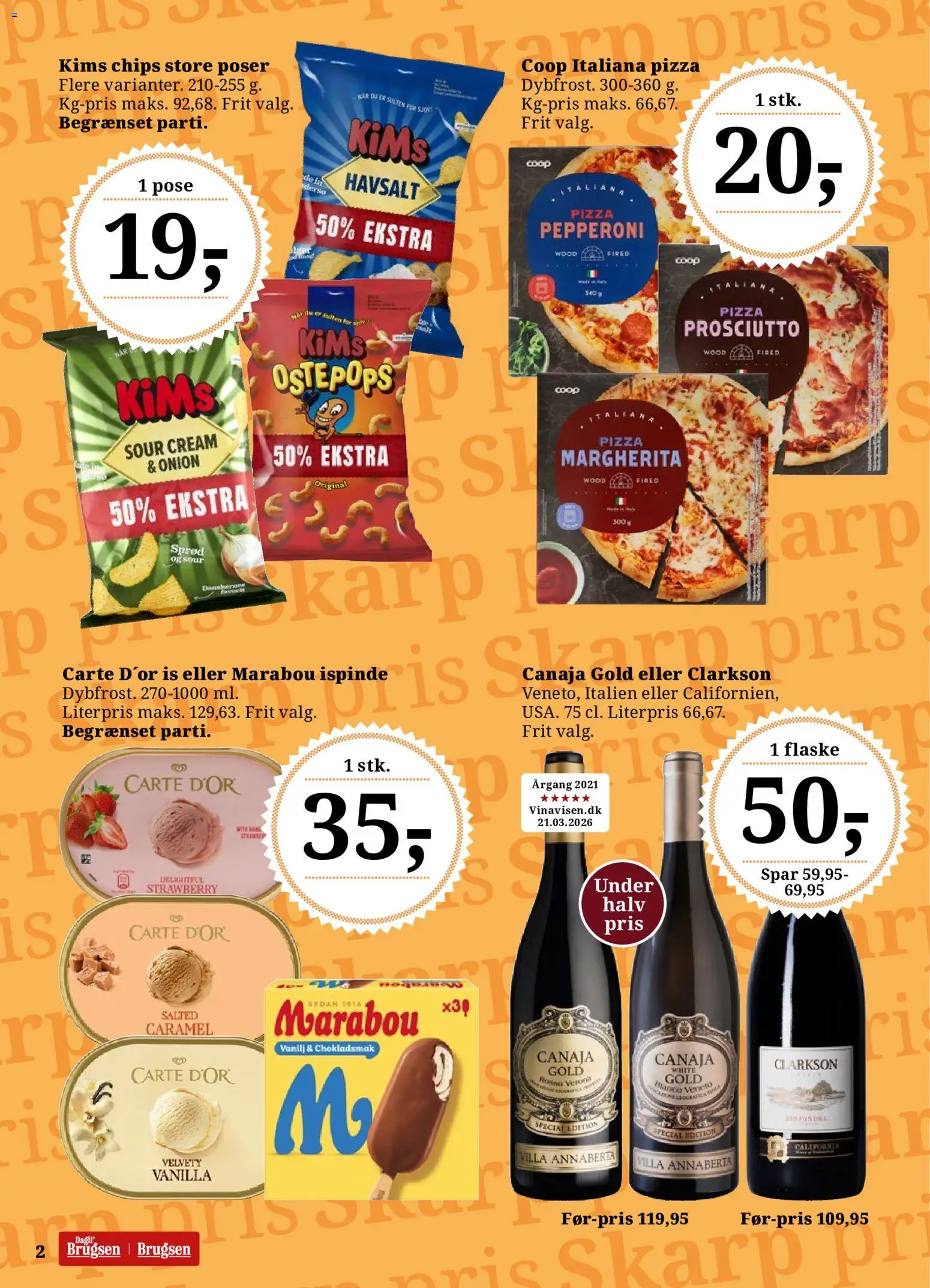 Dagli'Brugsen tilbudsavis – gyldig fra 08.05.2026 | Side: 2 | Produkter: Pizza, Chips, Is