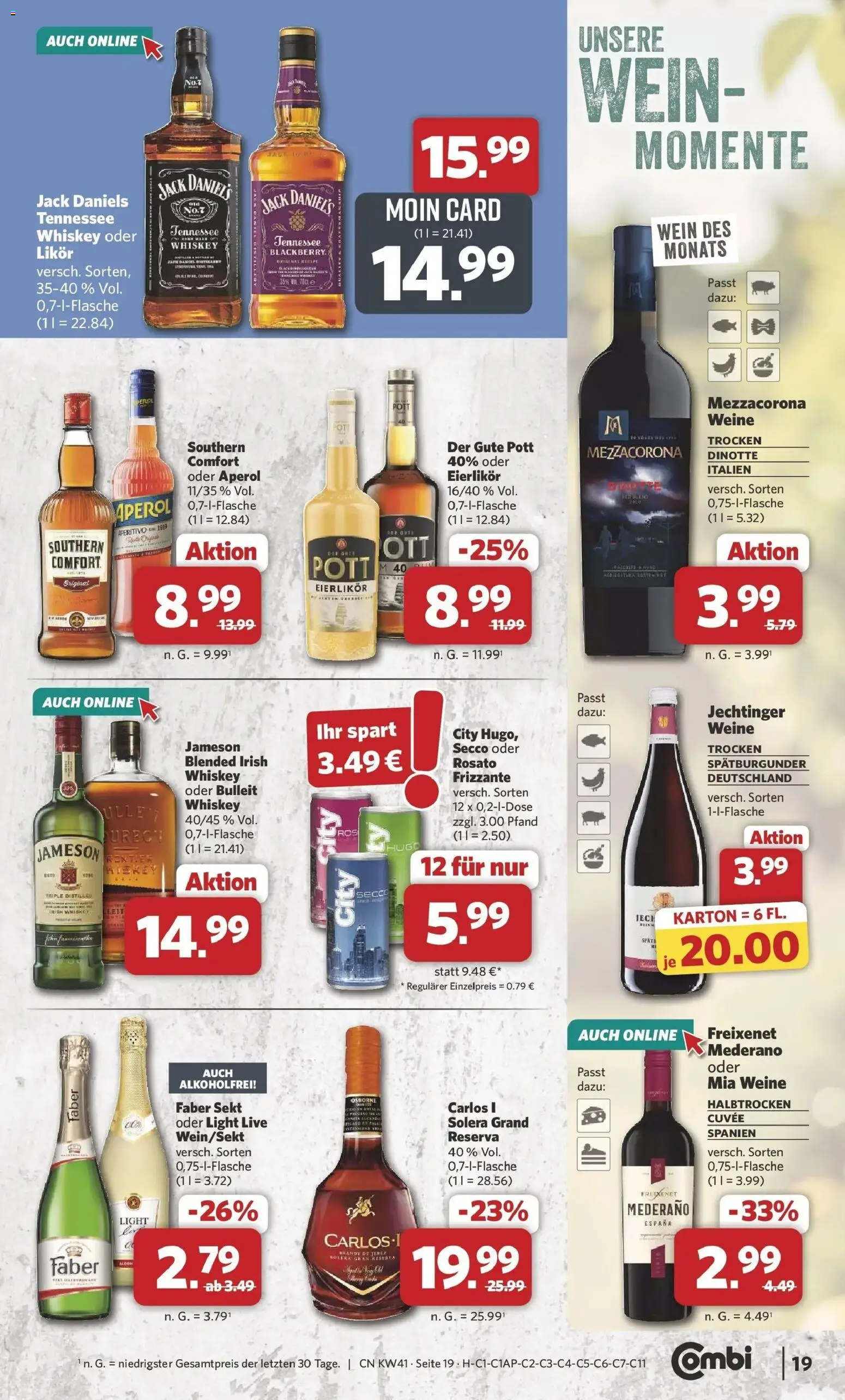 Combi Prospekt Twistringen (ab 05.10.2026) zum Blättern | Seite: 19 | Produkte: Freixenet mederano, Jack Daniel's, Aperol, Whiskey