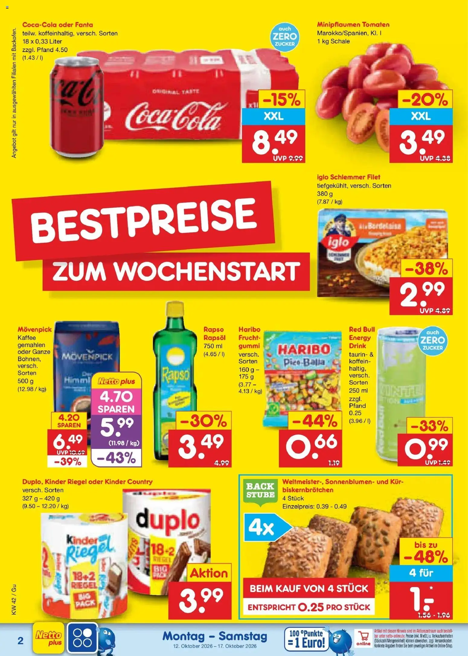 Netto Marken-Discount Prospekt Machern (ab 12.10.2026) » Angebote | Seite: 2 | Produkte: Kaffee, Iglo, Kinder riegel, Kinder country