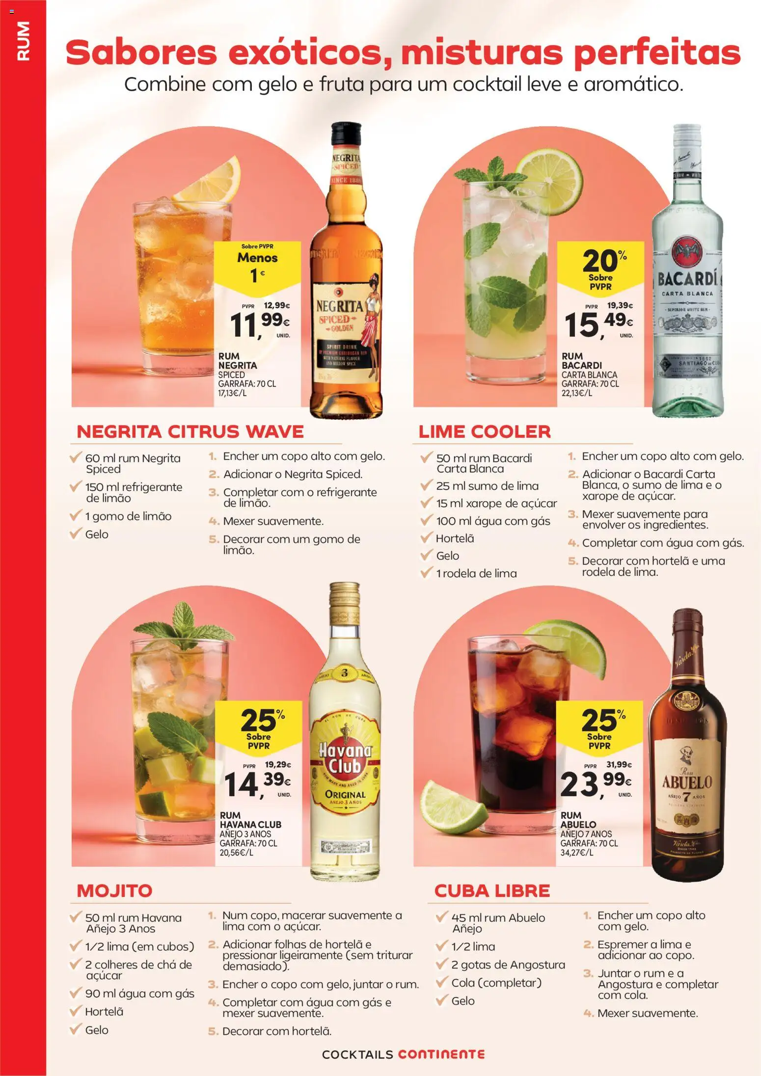 Continente - Cocktails │ válido de 14/07/2026 | Página: 22 | Produtos: Refrigerante, Rum, Açúcar, Cocktails