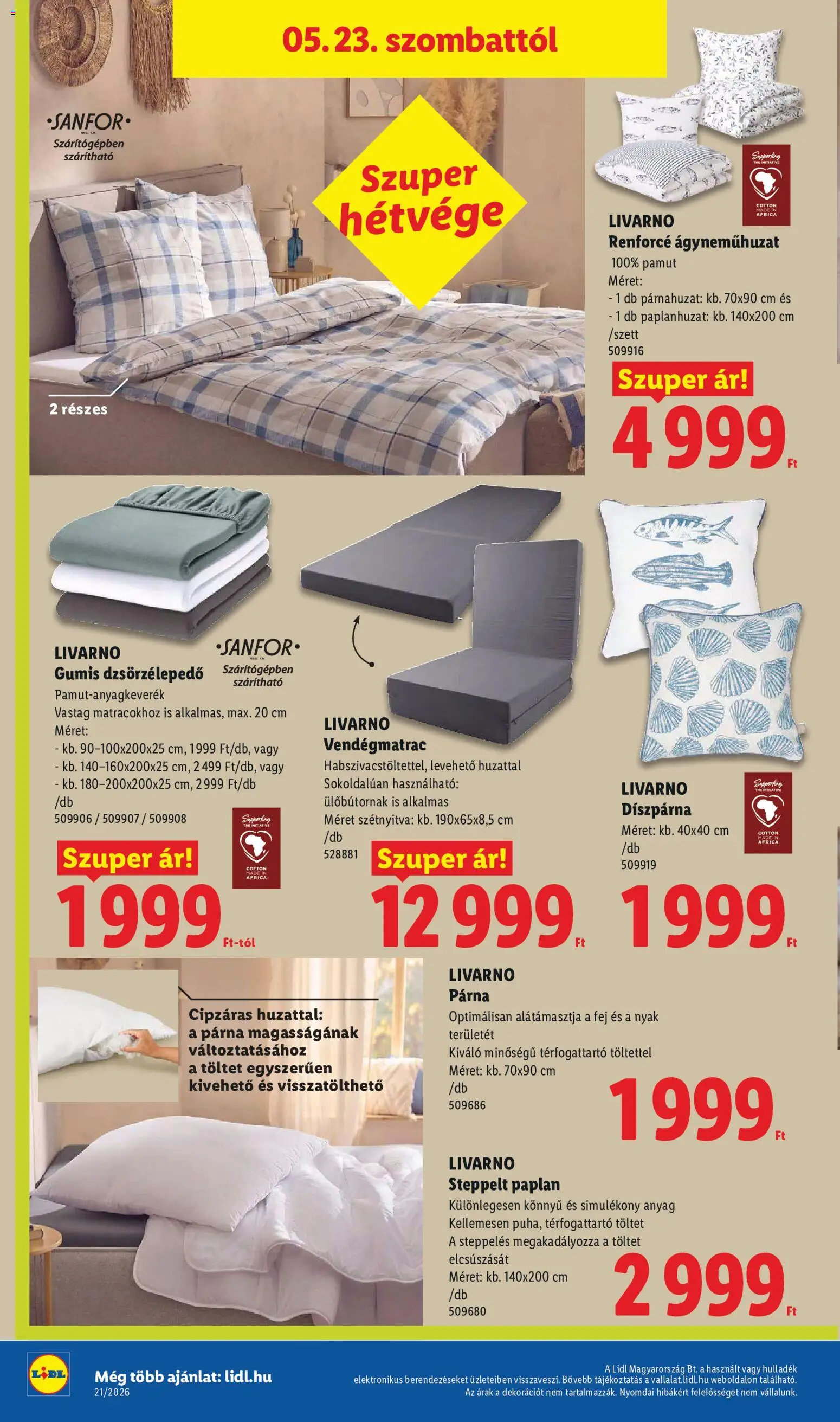 Lidl akciós ujság - amely érvényes a következő dátumtól: 21.05.2026 | Oldal: 22 | Termékek: Párnahuzat, Paplan, Párna, Ágyneműhuzat