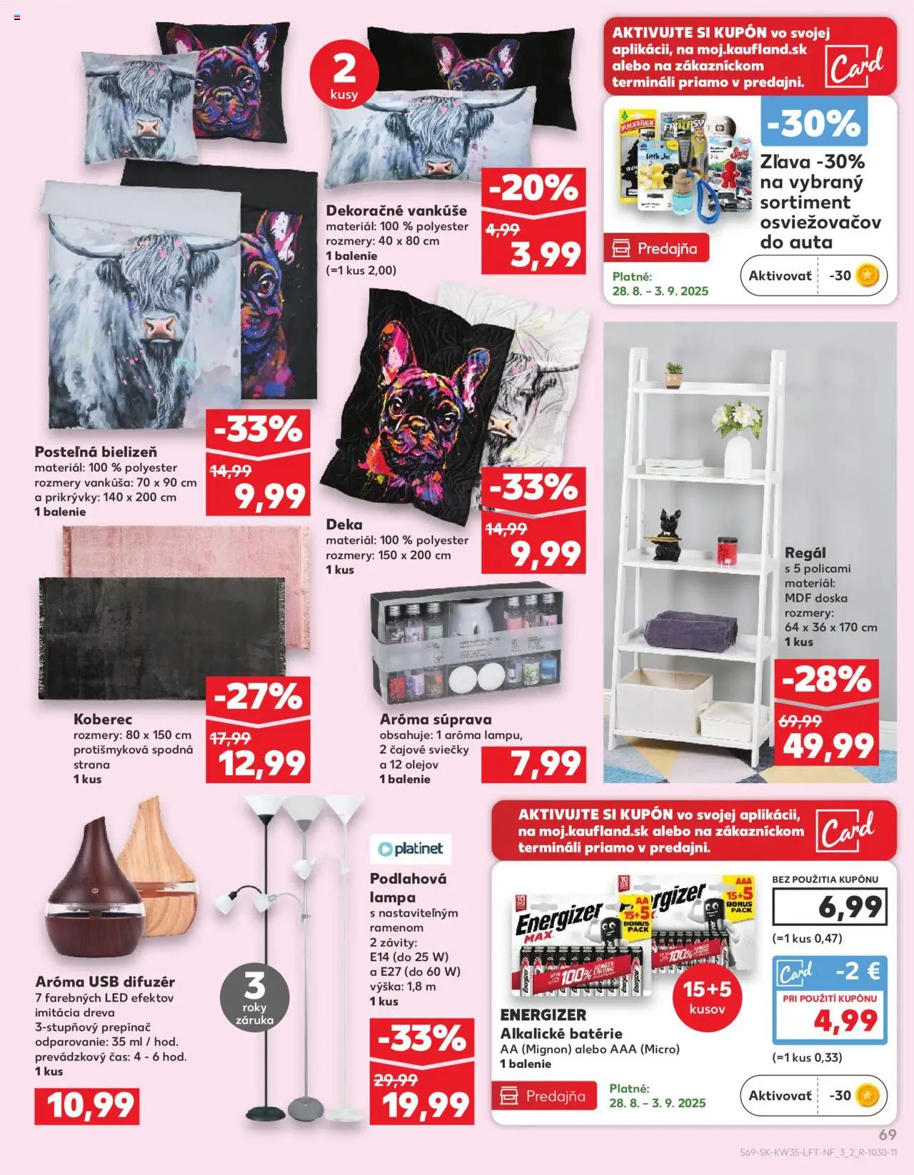 Nové Kaufland akcie – leták je platný od 28.08.2025 | Strana: 69 | Produkty: Regál, Difúzer, Lampa, Vankúše