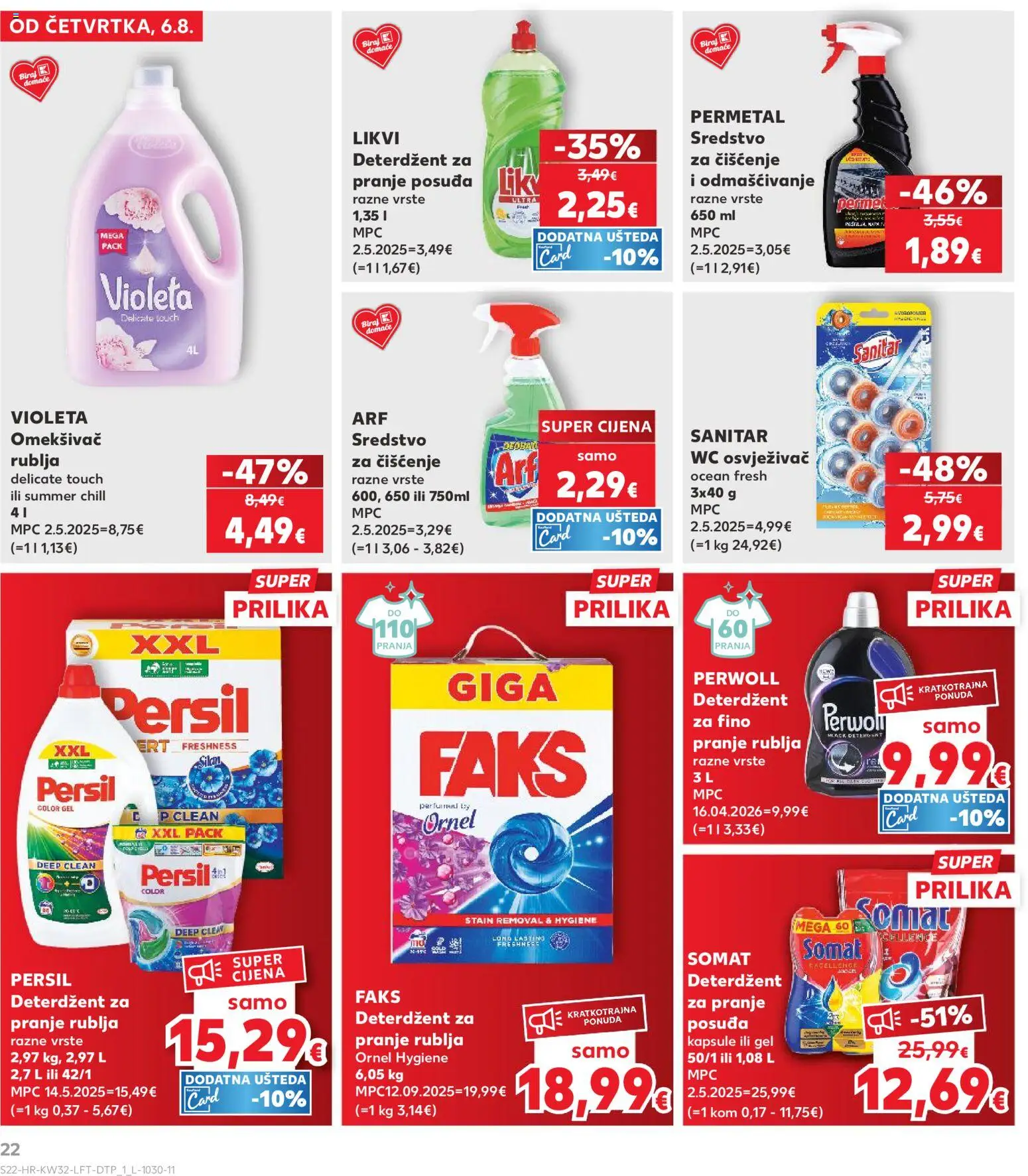 Kaufland katalog | vrijedi od 06.08.2026 | Stranica: 22 | Proizvodi: Omekšivač, Deterdžent, Somat, Arf