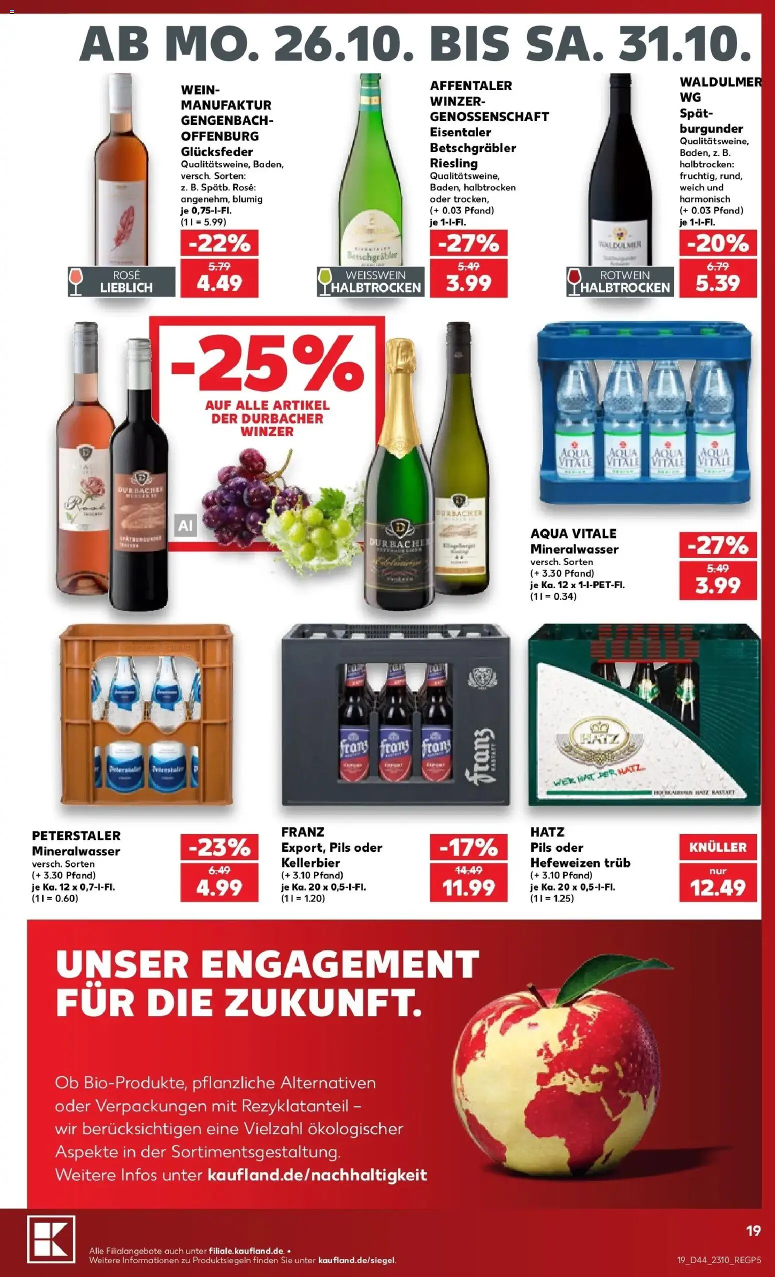 Prospekt Kaufland ab 26.10.2026 » Angebote Online zum Blättern | Seite: 23 | Produkte: Weißwein, Rotwein, Pils, Mineralwasser