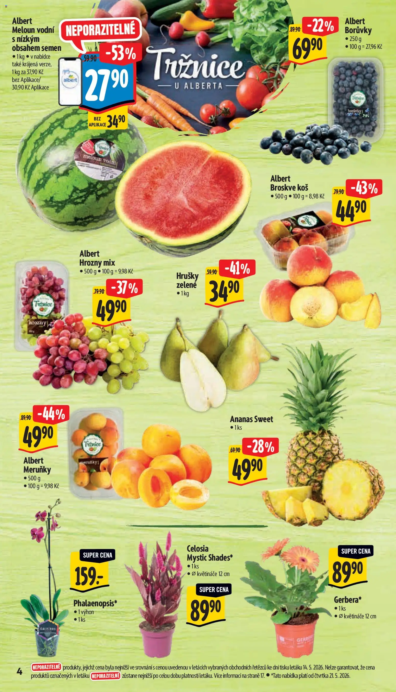 Albert leták - Supermarket od 20.05.2026 | Strana: 10 | Produkty: Květináče, Broskve, Koš, Hrozny