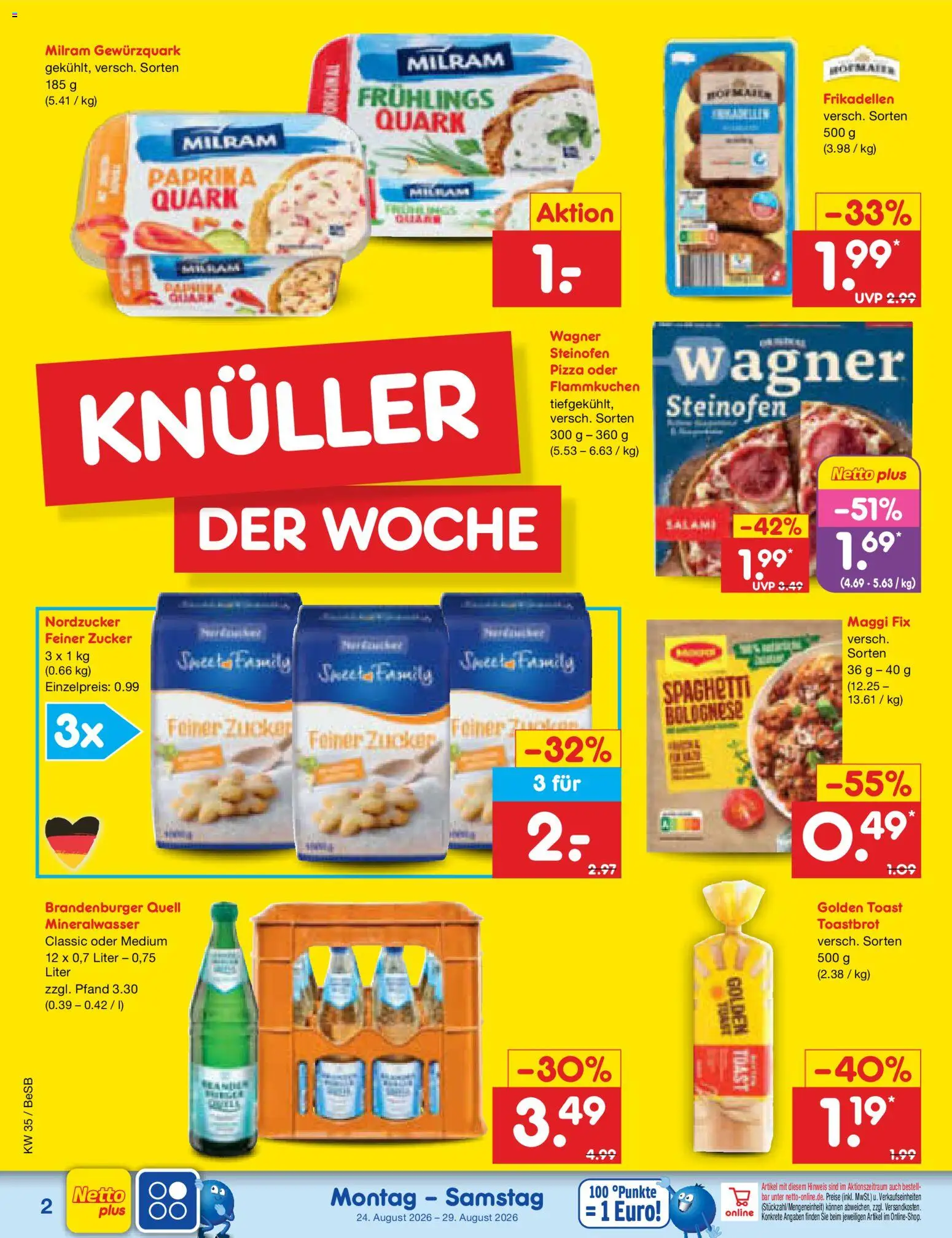 Netto Marken-Discount Prospekt – gültig ab 24.08.2026 | Seite: 2 | Produkte: Quark, Toastbrot, Paprika, Zucker