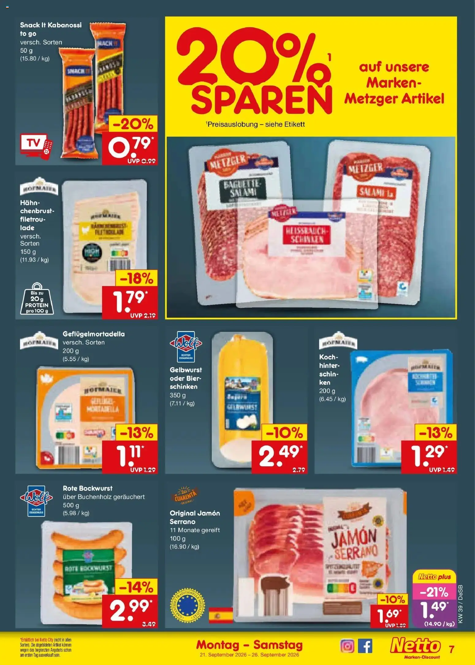 Netto Marken-Discount Prospekt Stuttgart – gültig ab 21.09.2026 | Seite: 11 | Produkte: Bockwurst, Baguette, Salami, Schinken