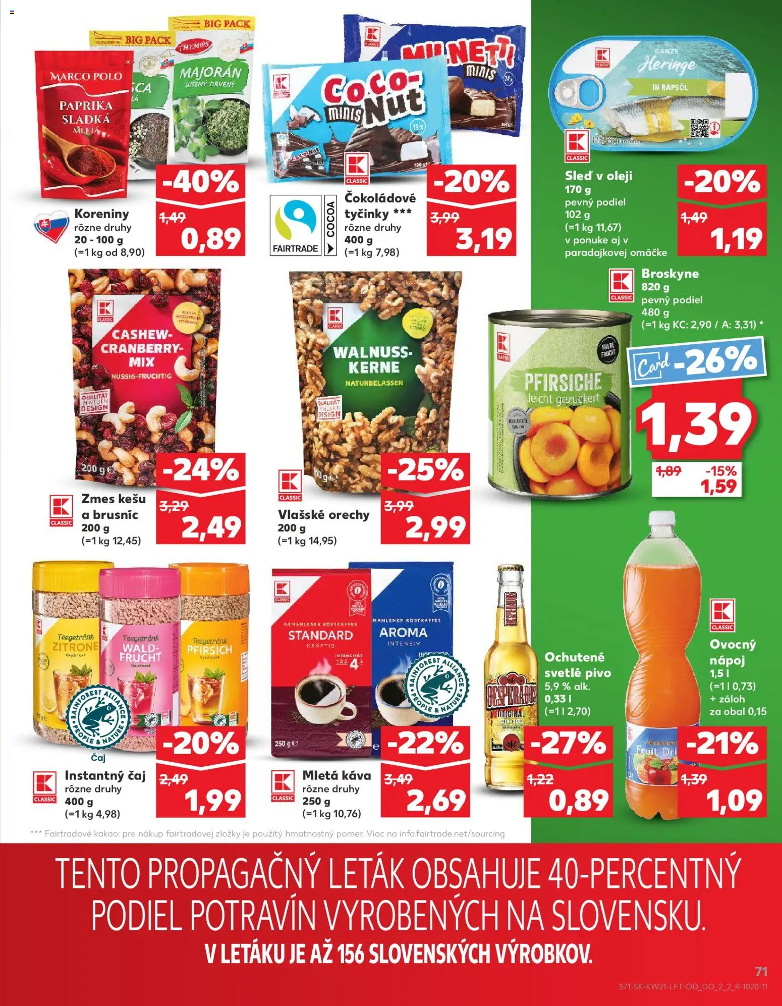 Nové Kaufland akcie – leták je platný od 21.05.2026 | Strana: 71 | Produkty: Pivo, Desperados, Broskyne, Majorán