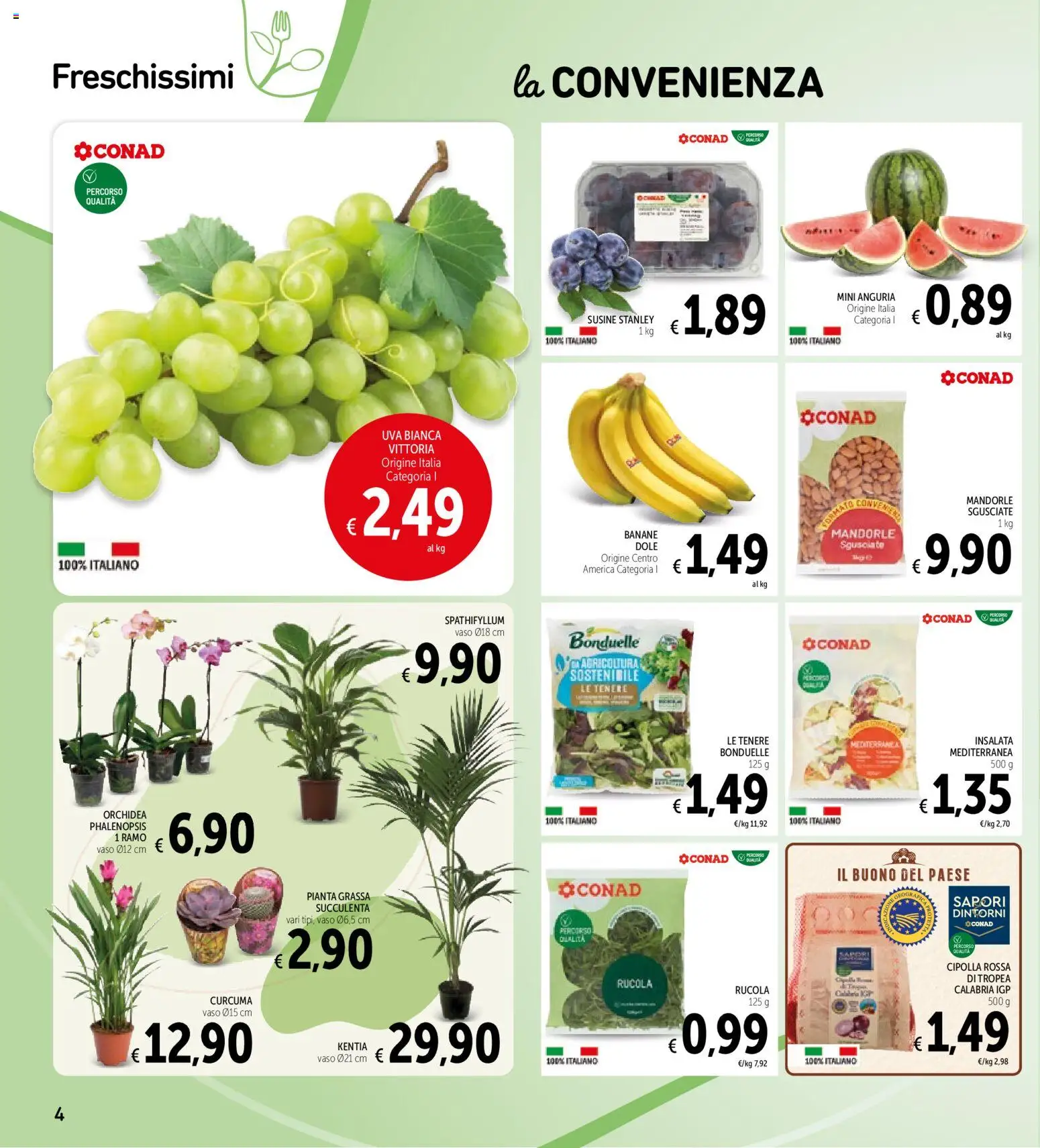 Volantino Spazio Conad del 11/08/2026 | Pagina: 4 | Prodotti: Insalata, Cipolla rossa, Uva, Vaso