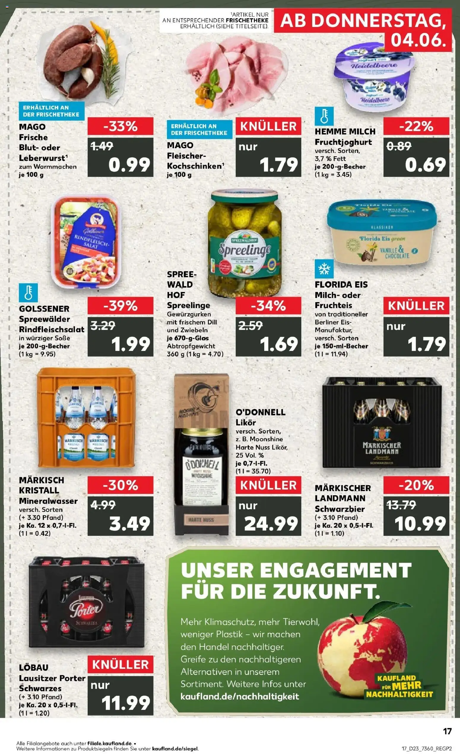 Kaufland Prospekt Strausberg – gültig ab 04.06.2026 | Seite: 17 | Produkte: Likör, Mineralwasser, Rindfleisch, Eis