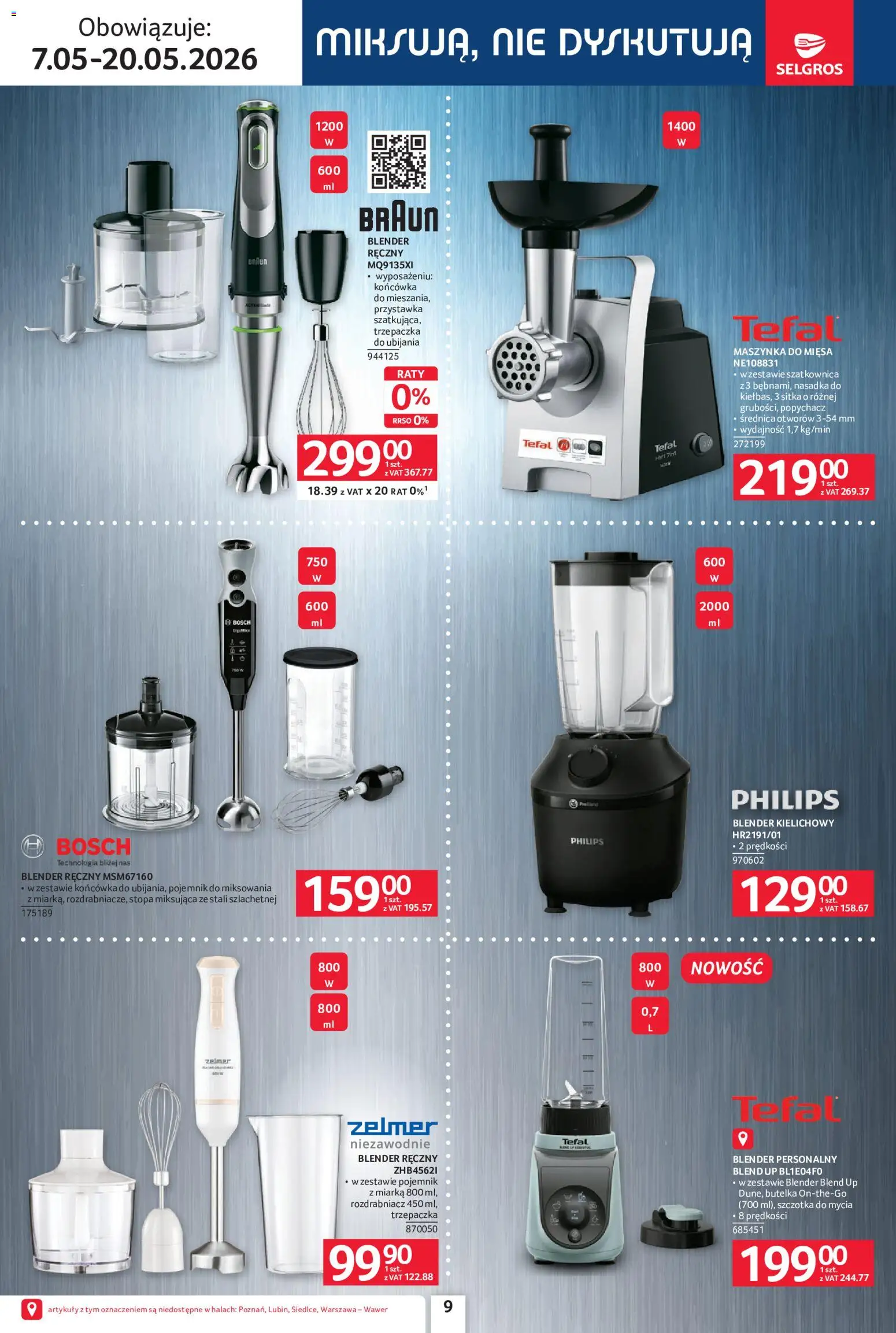 Selgros cash&carry gazetka - Elektro AGD od 07.05.2026 | Strona: 9 | Produkty: Blender ręczny, Trzepaczka, Szczotka, Blender kielichowy