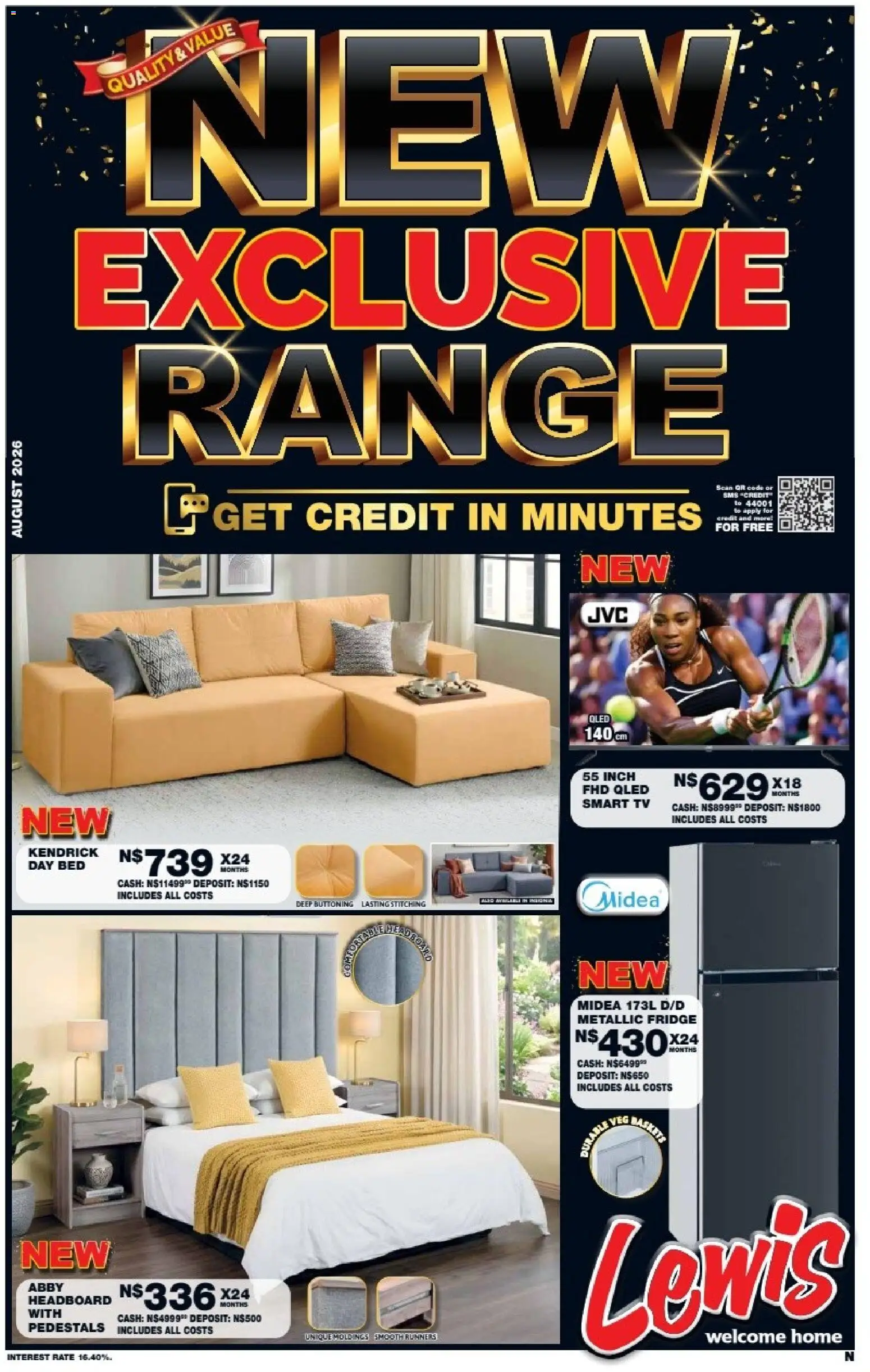 New Lewis Stores catalogue – valid from 10/08/2026 | Page: 1 | Products: Headboard, Bed, TV, Fridge