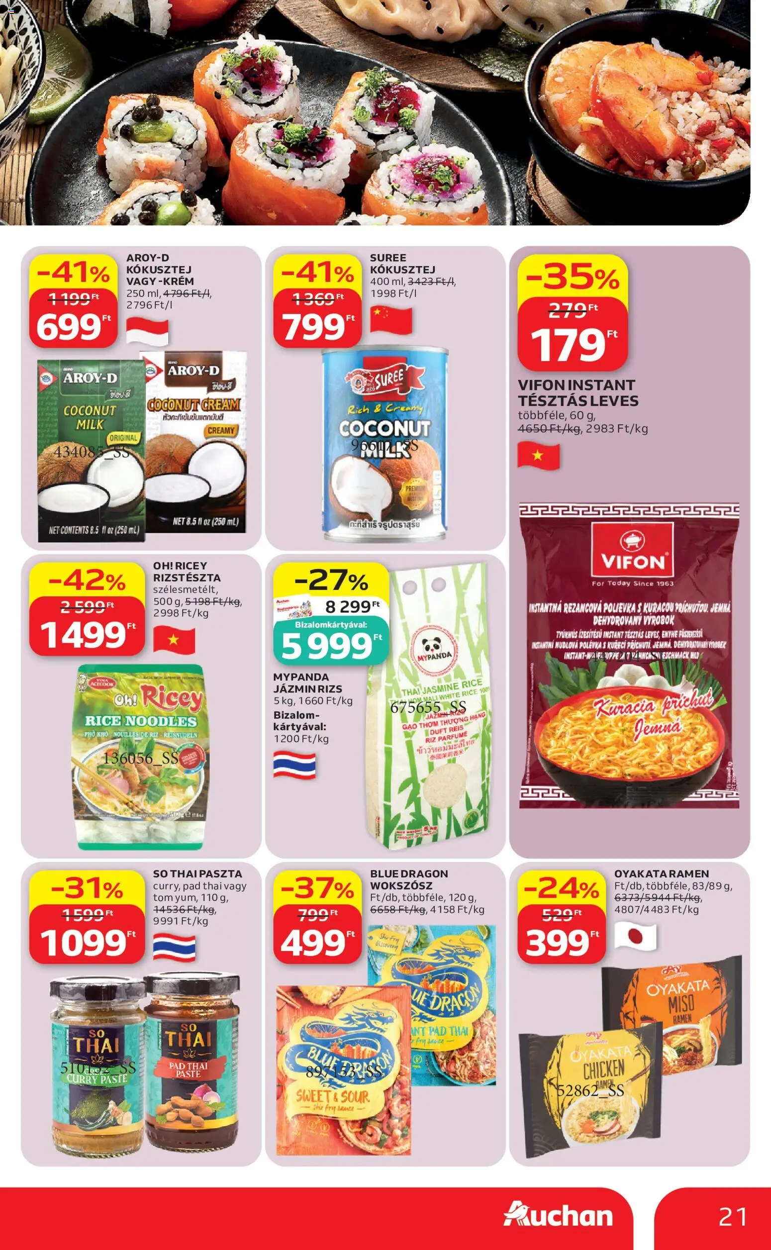 Auchan akciós ujság - amely érvényes a következő dátumtól: 07.05.2026 | Oldal: 21 | Termékek: Jázmin rizs, Kókusztej, Rizs, Só