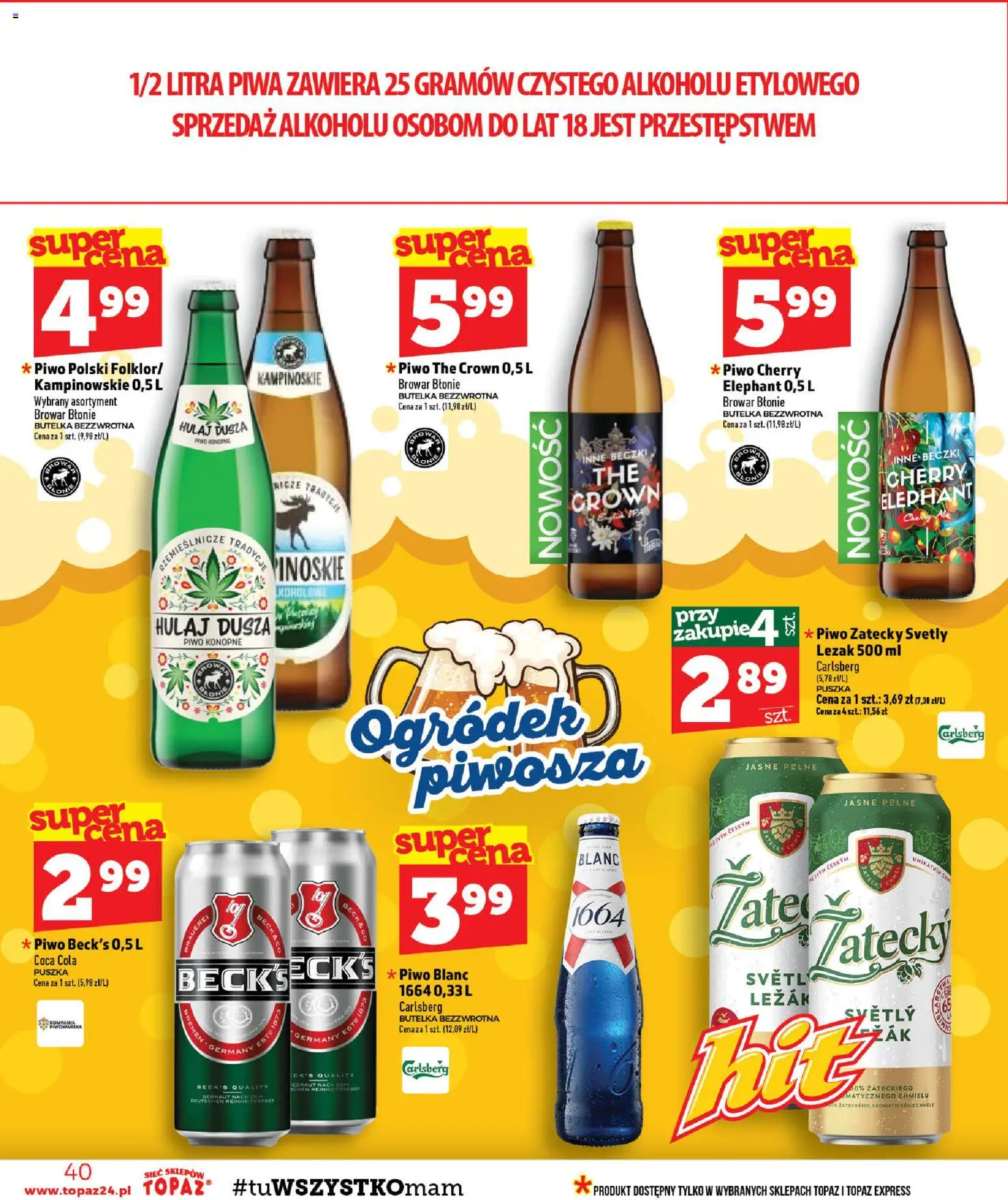 Topaz gazetka od 15.10.2026 | Strona: 40 | Produkty: Piwo konopne, Coca cola puszka, Coca cola, Piwo