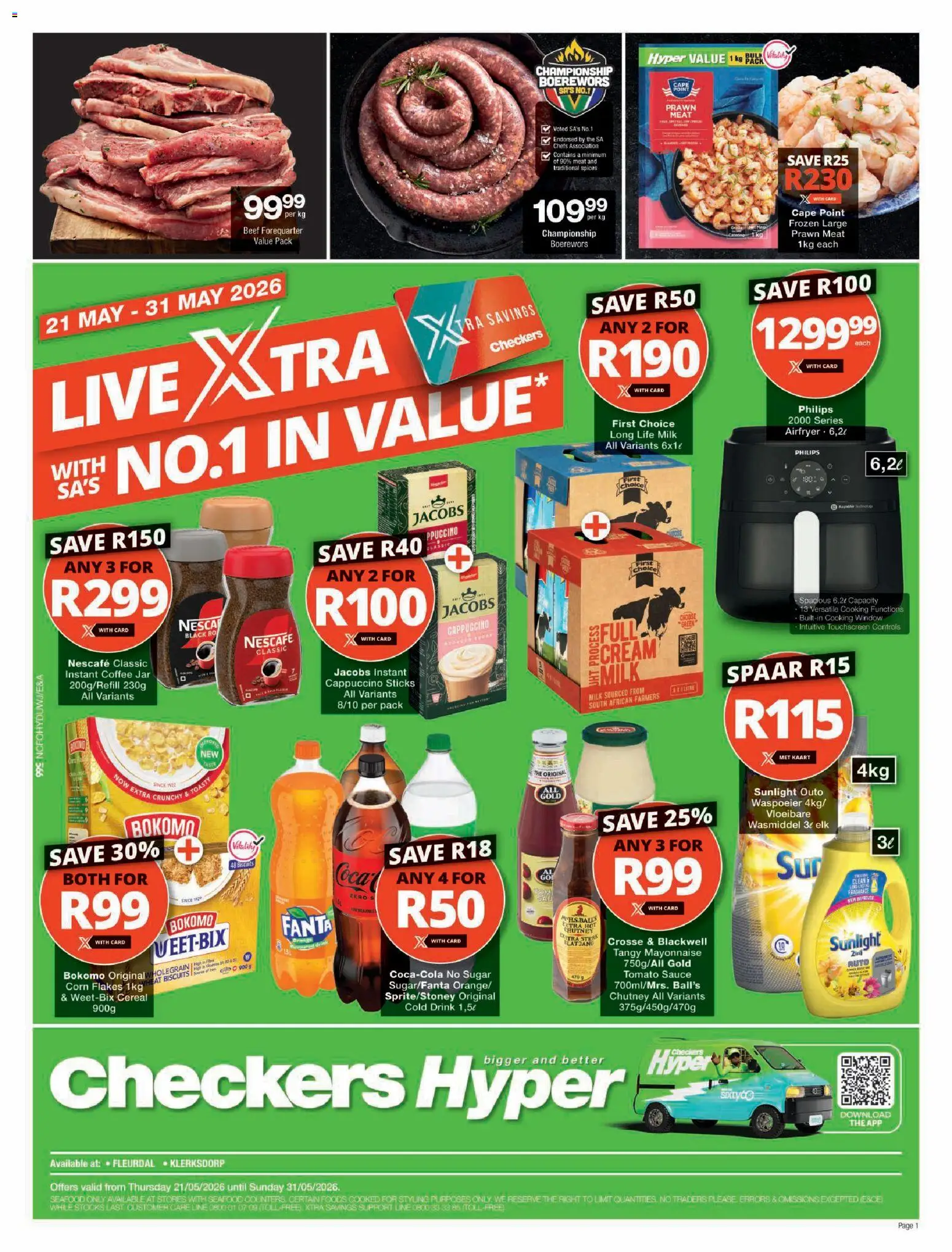 New Checkers catalogue – valid from 21.05.2026 | Page: 1 | Products: Corn, Tomato sauce, Cream, Sauce