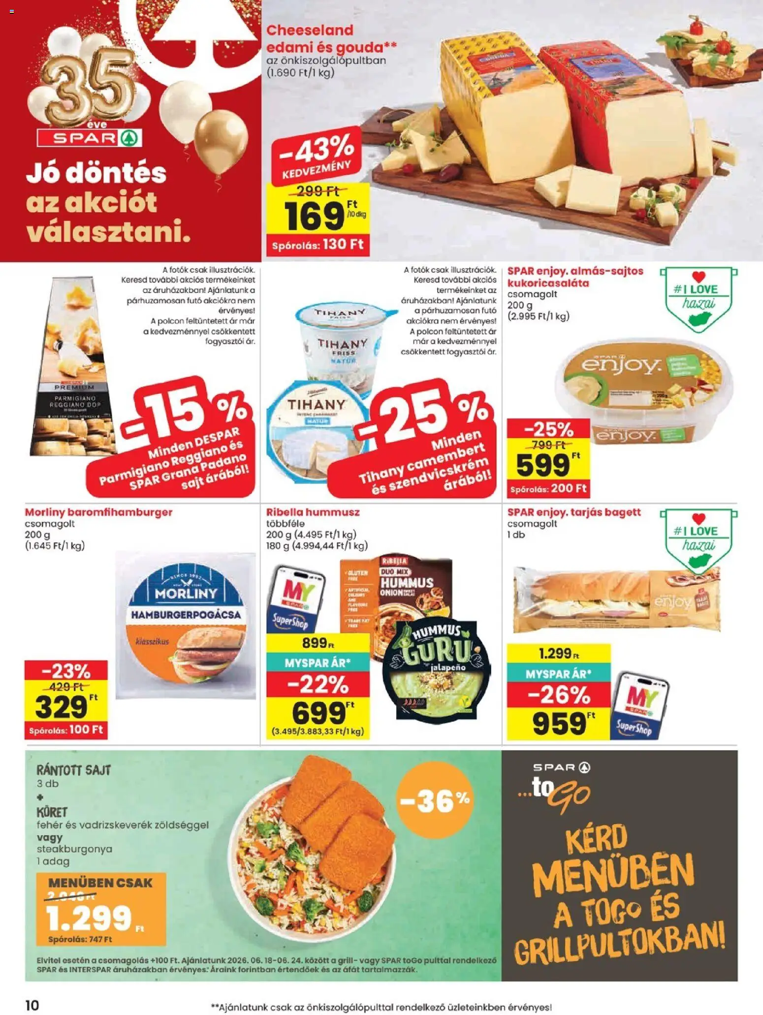 Spar akciós ujság - amely érvényes a következő dátumtól: 18.06.2026 | Oldal: 10 | Termékek: Szendvicskrém, Rántott sajt, Sajt, Camembert