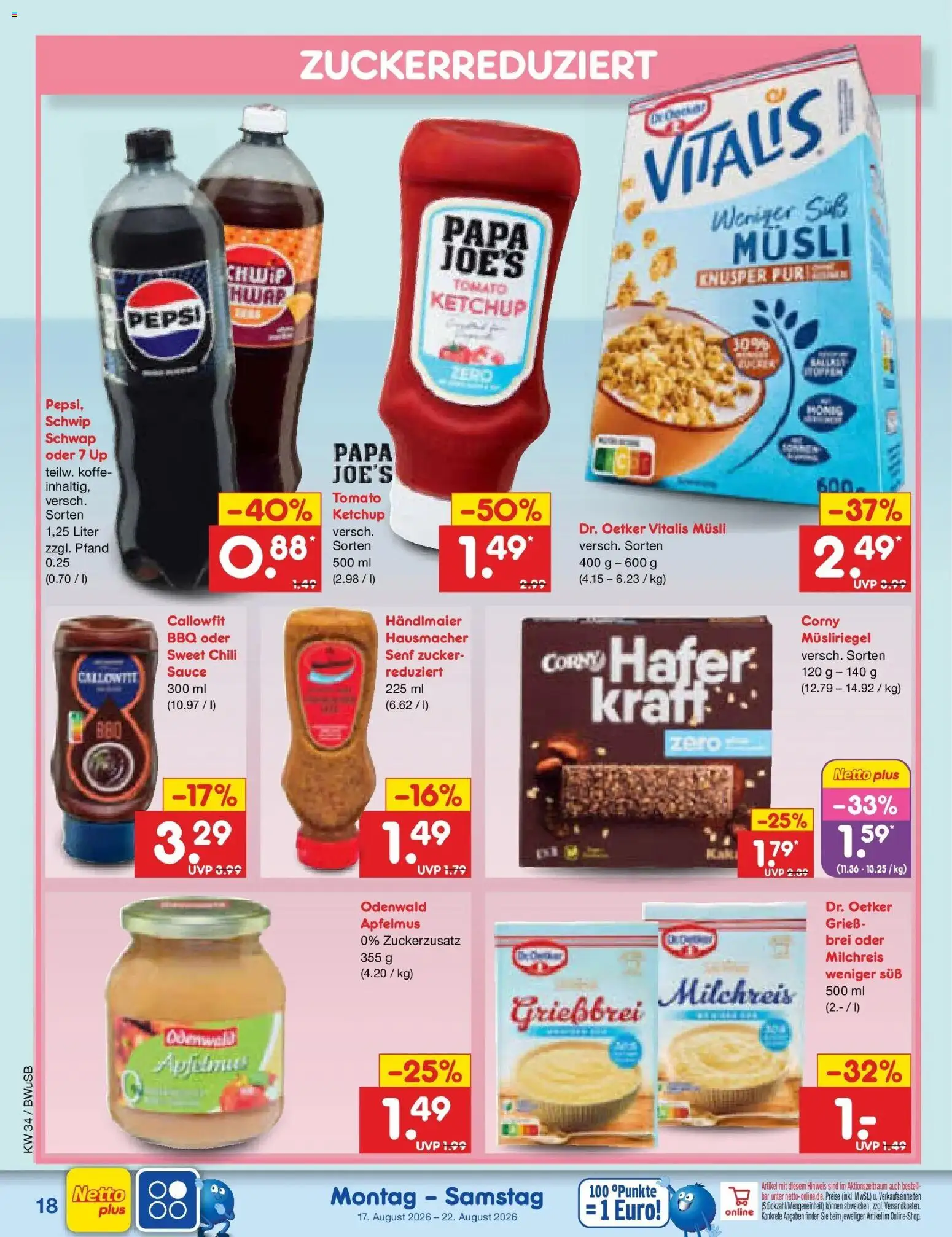 Netto Marken-Discount Prospekt Stemwede-Dielingen – gültig ab 17.08.2026 | Seite: 24 | Produkte: Grieß, Schwip schwap, Zucker, Apfelmus