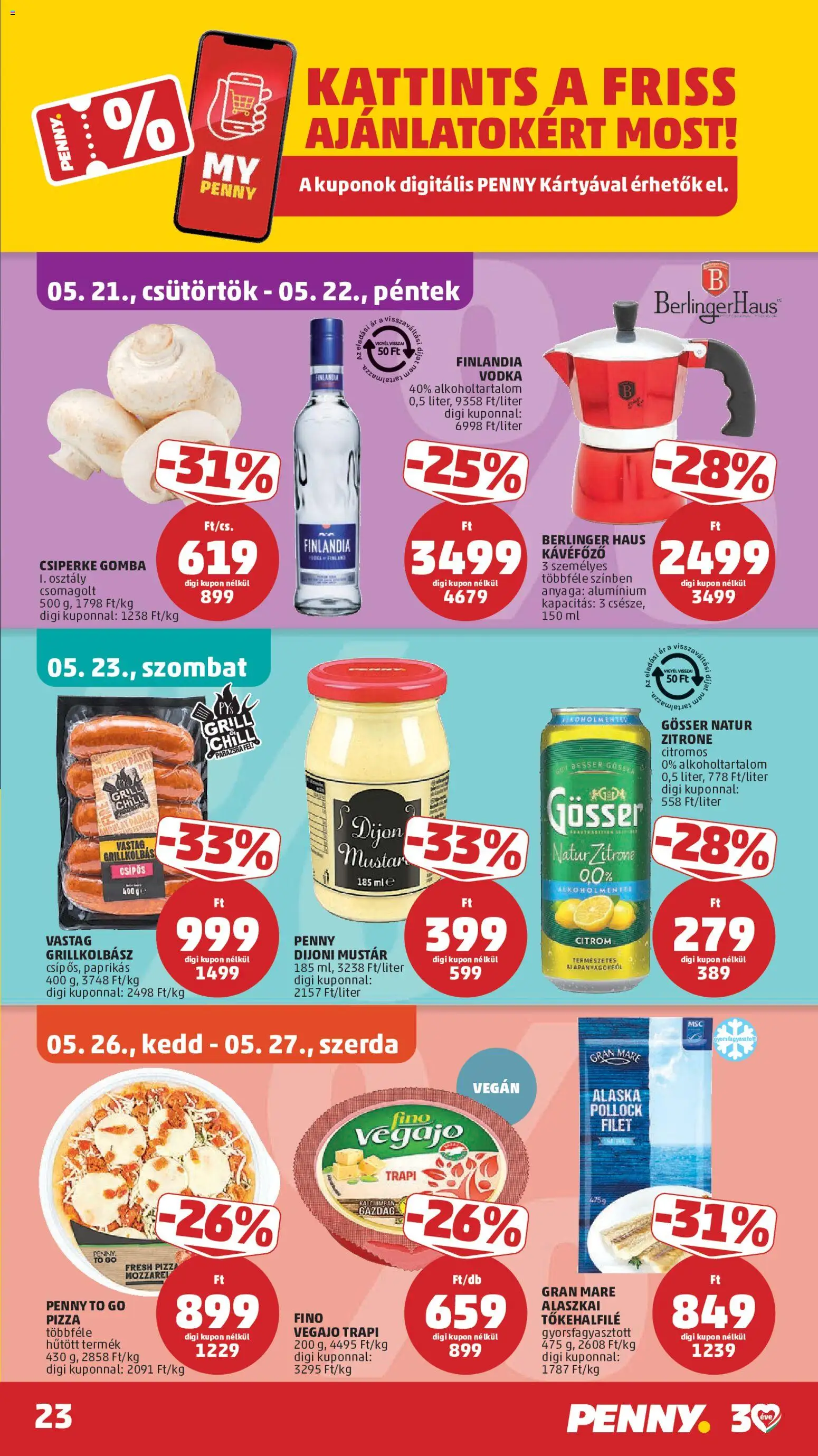 PENNY akciós ujság - amely érvényes a következő dátumtól: 21.05.2026 | Oldal: 27 | Termékek: Grillkolbász, Grill, Vegán, Citrom