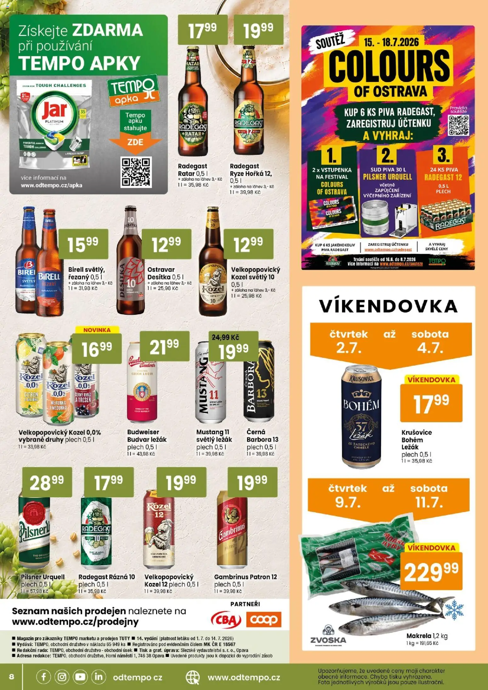 Tempo leták od 01.07.2026 | Strana: 8 | Produkty: Kozel, Pilsner, Pilsner Urquell plech, Krušovice