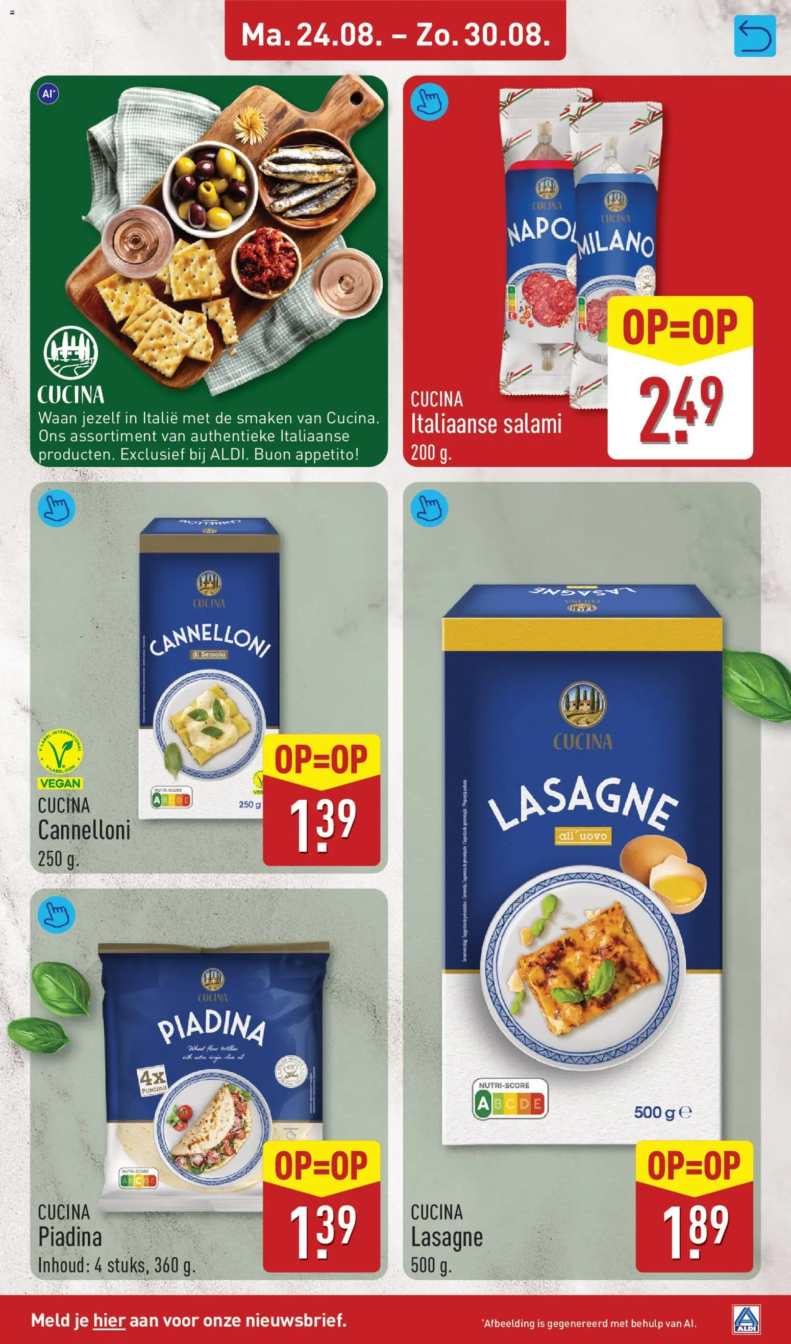 {H1} | Pagina: 33 | Producten: Salami, Lasagne