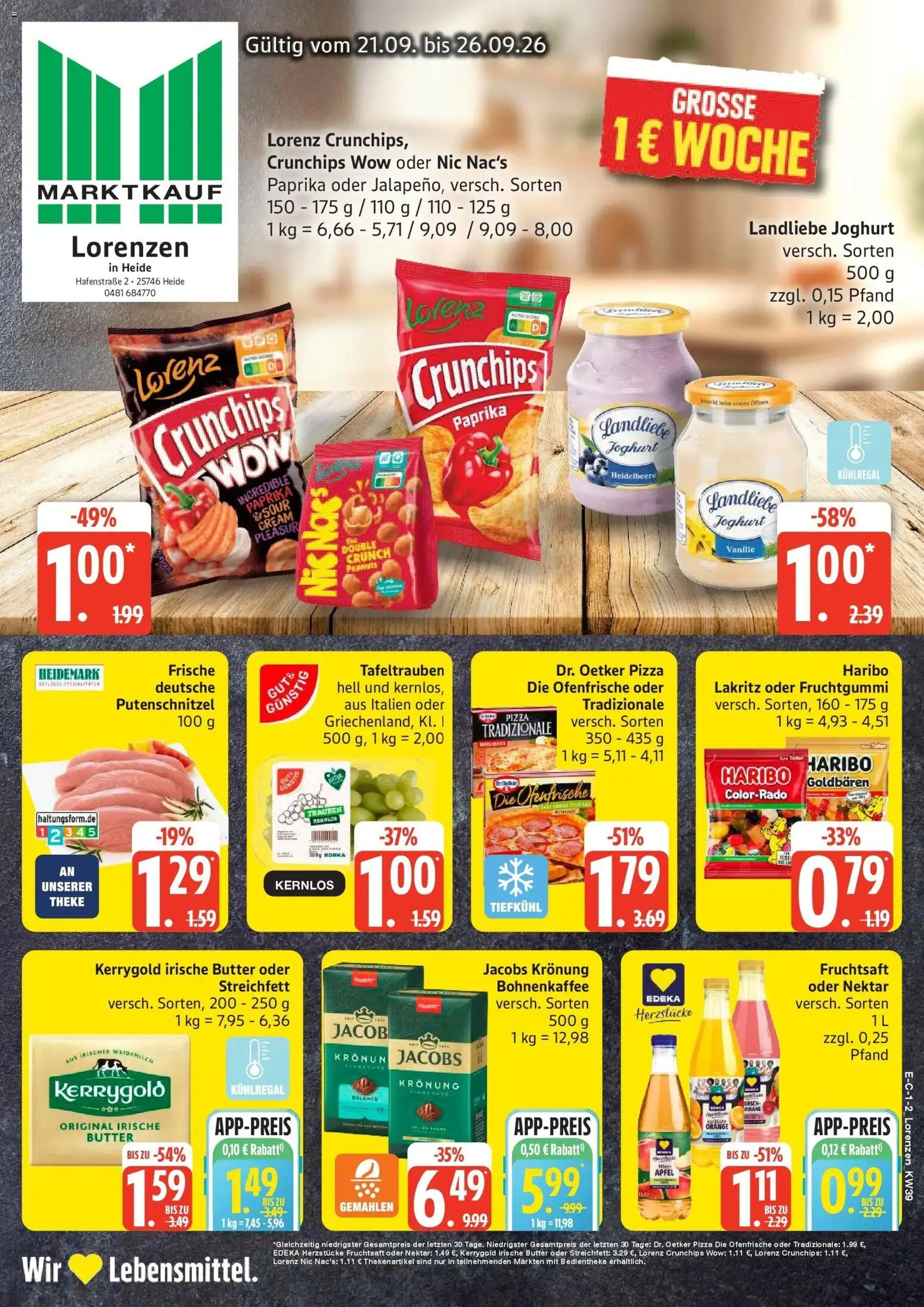 Marktkauf Prospekt Heide (ab 21.09.2026) » Angebote online | Seite: 1 | Produkte: Joghurt, Landliebe joghurt, Lorenz crunchips, Pizza