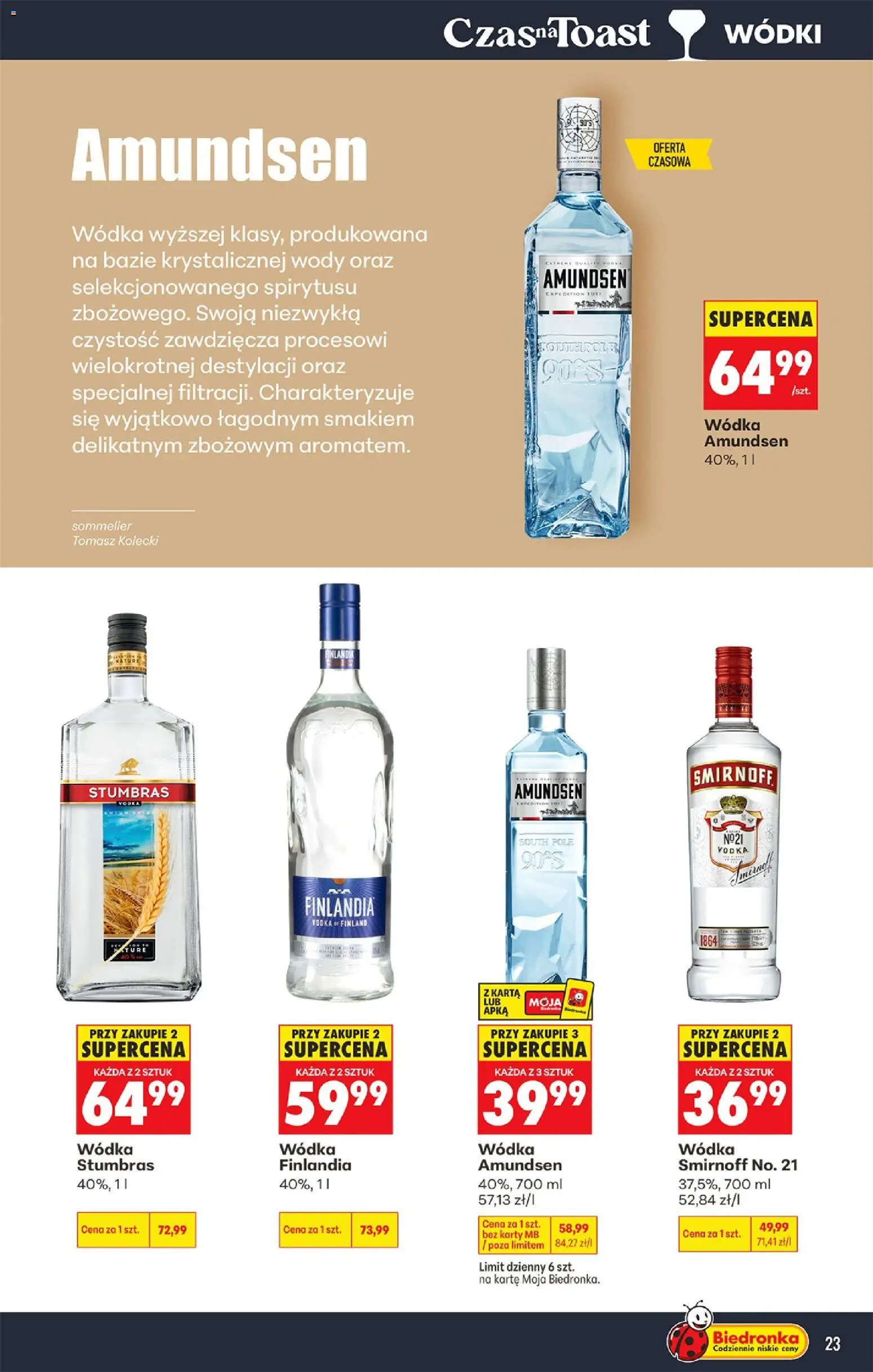 Biedronka gazetka - Czas na toast od 13.07.2026 | Strona: 23 | Produkty: Wódka finlandia, Wódka Stumbras, Vodka, Wódka