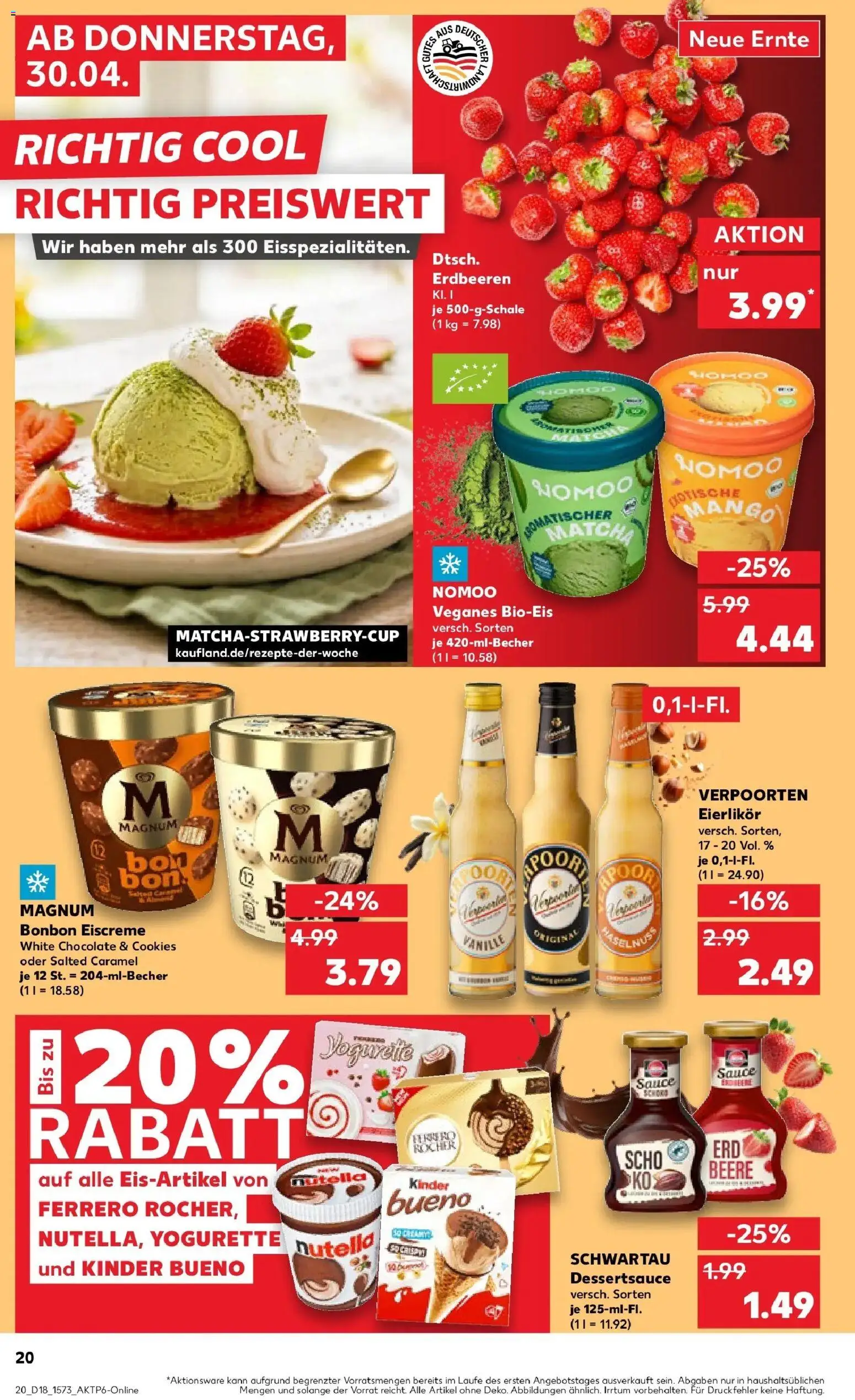 Prospekt Kaufland ab 30.04.2026 » Angebote Online zum Blättern | Seite: 20 | Produkte: Kinder bueno, Eiscreme, Nutella, Erdbeeren