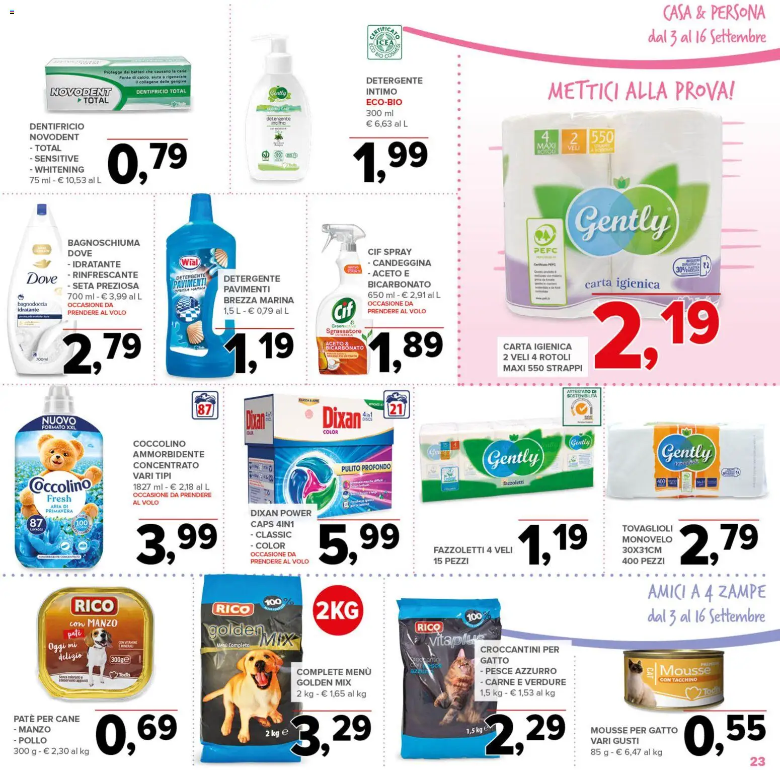 Volantino Todis del 03/09/2026 | Pagina: 23 | Prodotti: Pollo, Bicarbonato, Sgrassatore, Aceto