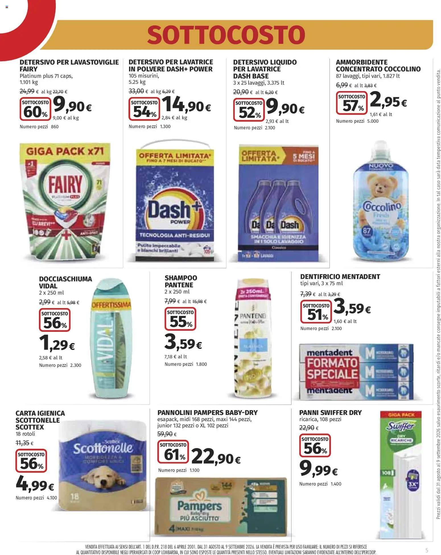 Volantino Ipercoop del 31/08/2026 | Pagina: 5 | Prodotti: Shampoo, Carta igienica, Lavatrice, Pampers