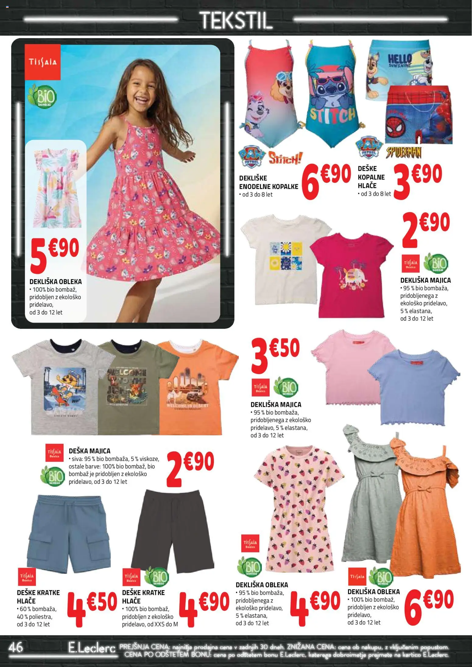 Novi E.leclerc katalog ponudbe – veljaven od 08.07.2026 | Stran: 46 | Izdelki: Majica, Hlace, Kopalke, Obleka