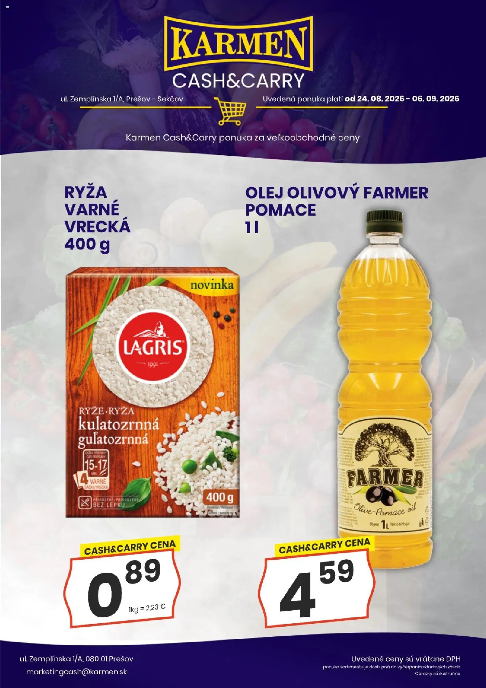 Nové KARMEN CBA akcie – leták je platný od 24.08.2026 | Strana: 4 | Produkty: Olej, Ryža
